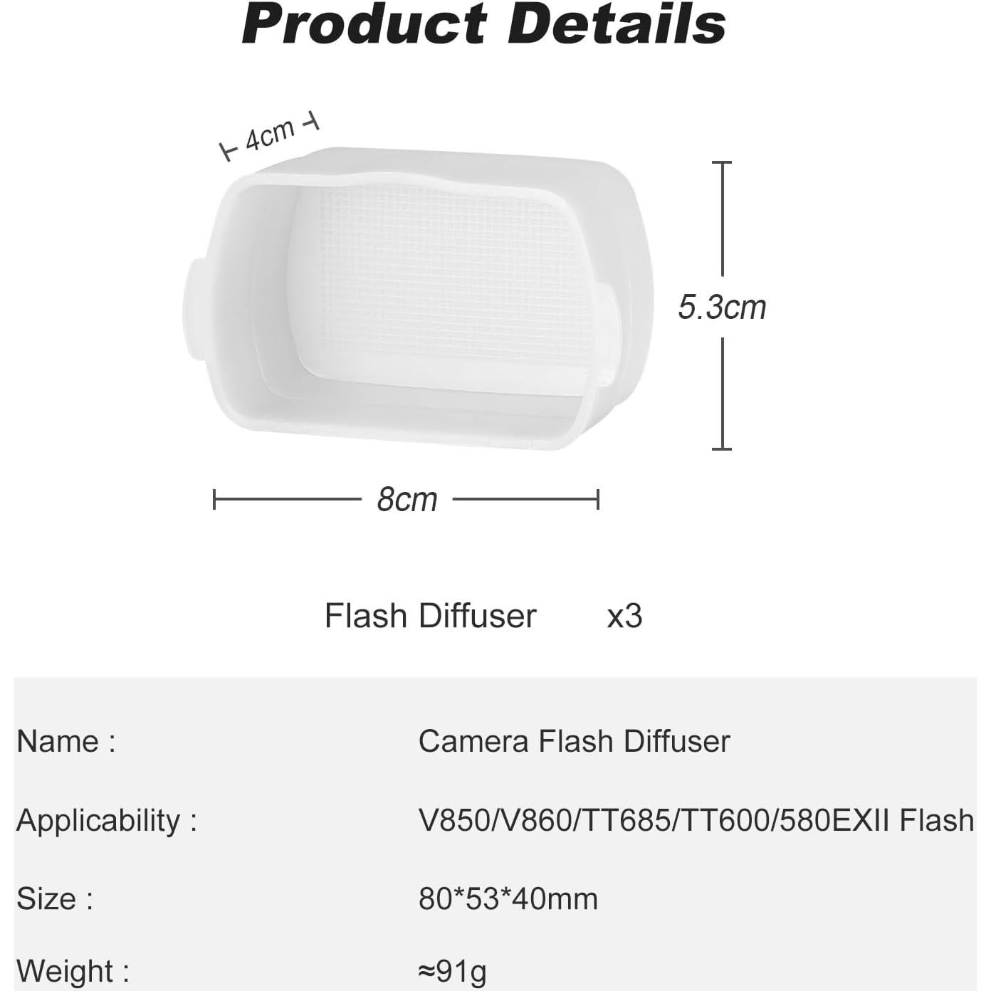 Soonpho 3Pcs Flash Diffuser, White Bounce Light Diffuser Kit Compatible for Godox, Canon, Nikon, Sony, Olympus, Fuji Hot-Shoe Mount Camera Speedlight