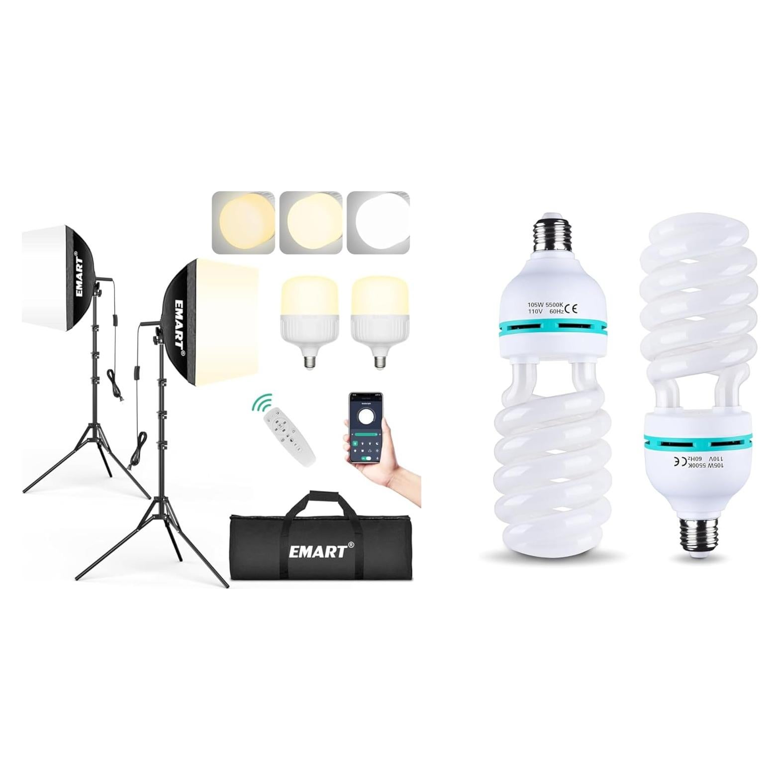 Kit de Iluminación Fotográfica EMART Softbox 40x40cm LED 50W