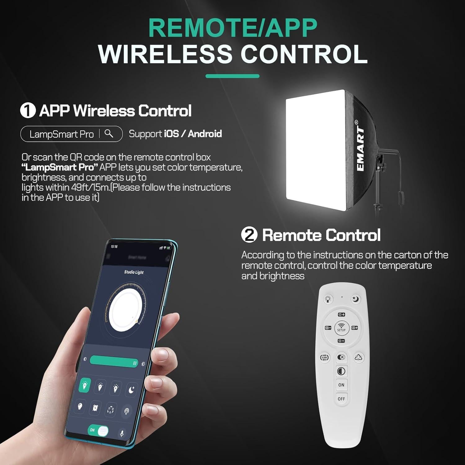 Kit de Iluminación Fotográfica EMART Softbox 40x40cm LED 50W