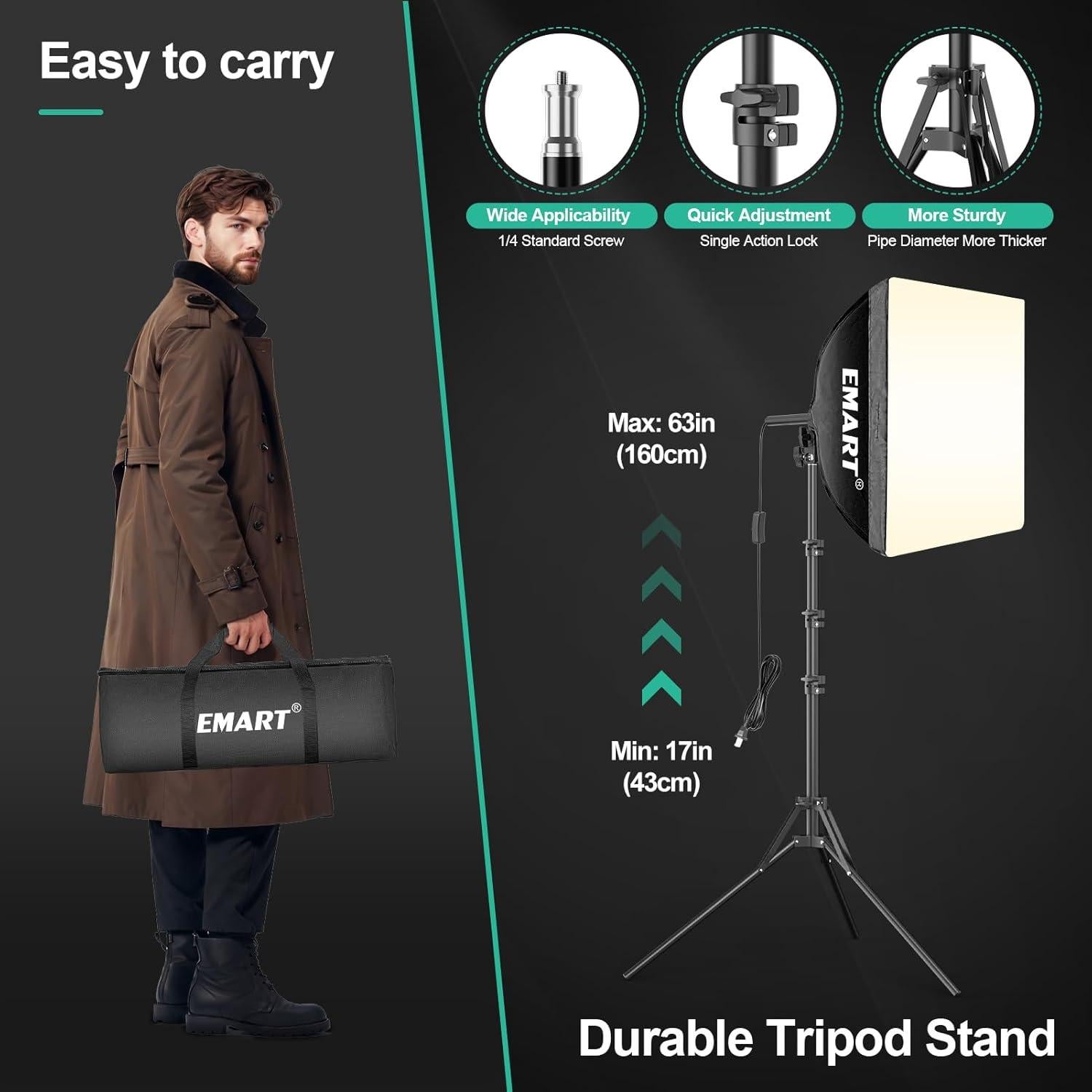 Kit de Iluminación Fotográfica EMART Softbox 40x40cm LED 50W