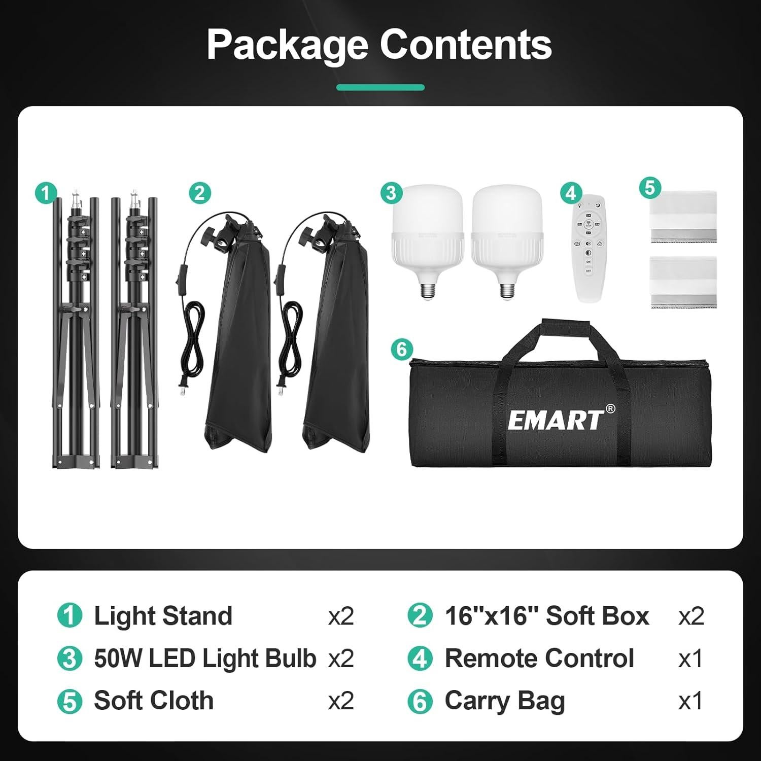 Kit de Iluminación Fotográfica EMART Softbox 40x40cm LED 50W