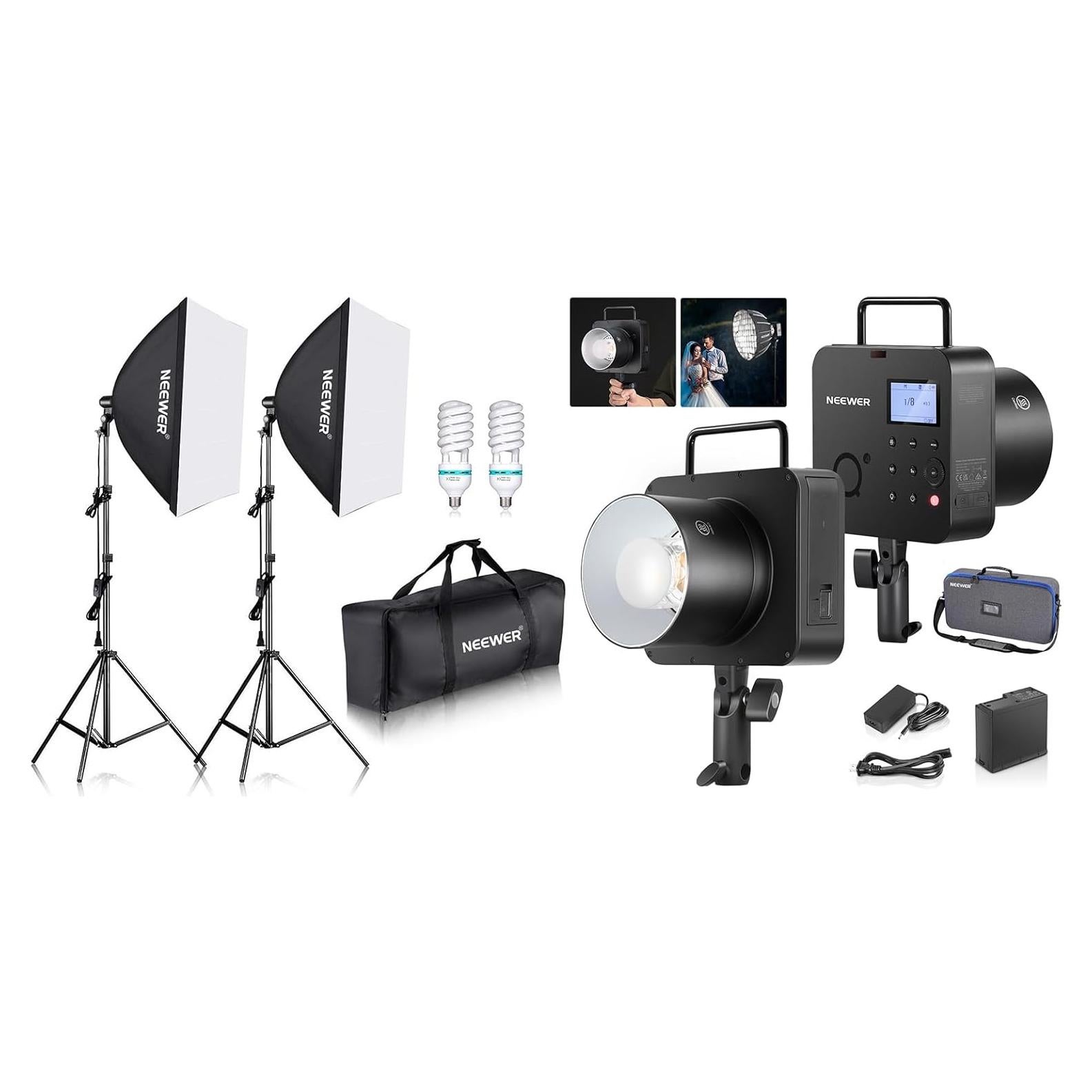 NEEWER 700W Equivalent Softbox Lighting Kit with Q4 400Ws 2.4G TTL Outdoor Studio Flash Strobe, Photography Continuous Lighting Kit for Photo Video Shooting