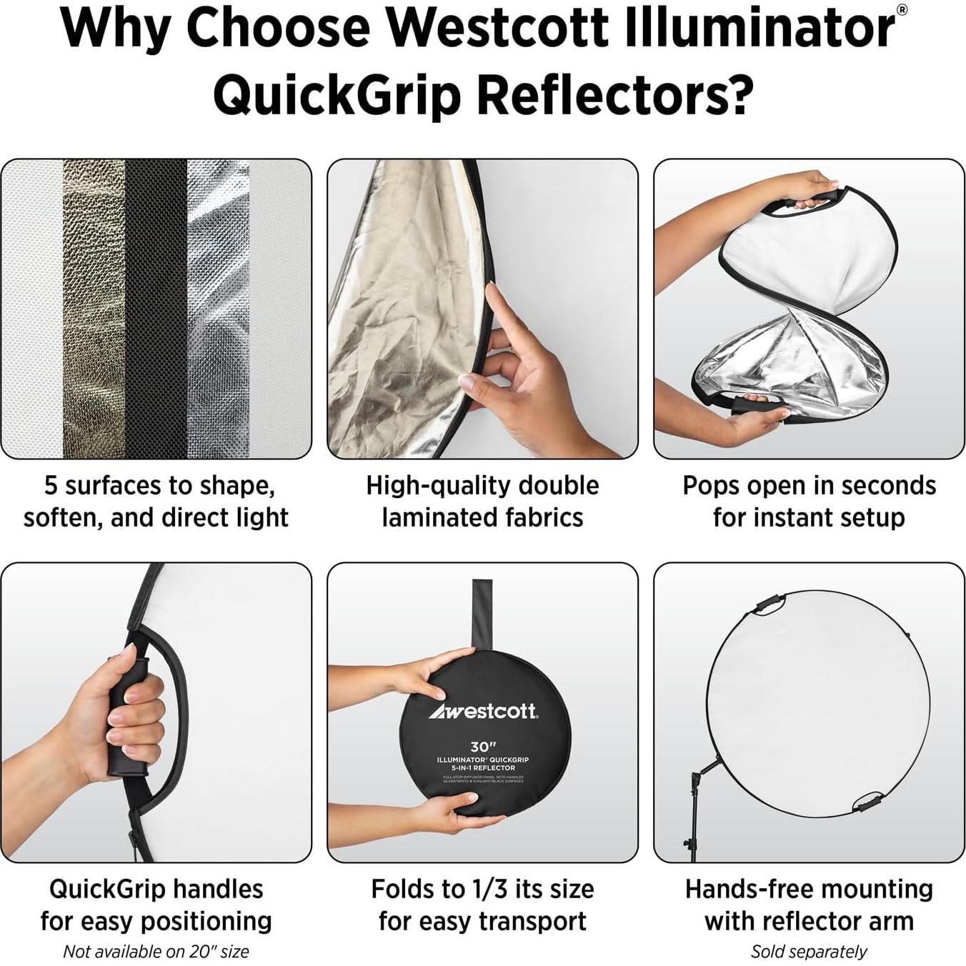 Reflector 5-en-1 Westcott Illuminator QuickGrip 76.2 cm
