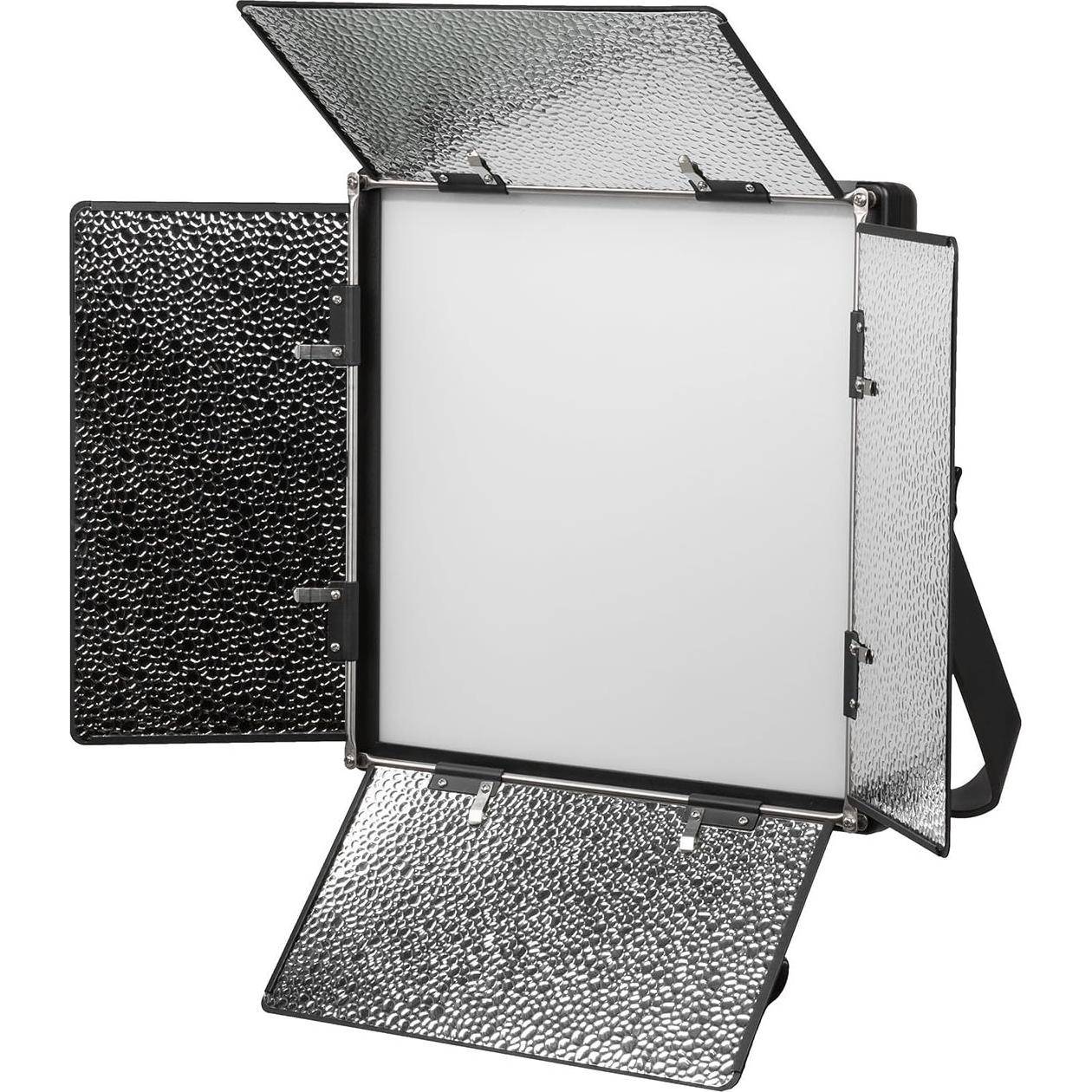Ikan Lyra (3X) Daylight 5600K Soft Panel LED (3) 1 x 1 Studio Lighting Kit with Gold & V-Mount Battery Plate, Barndoors, Stands and Case Included (LW10-3PT-KIT) - Black