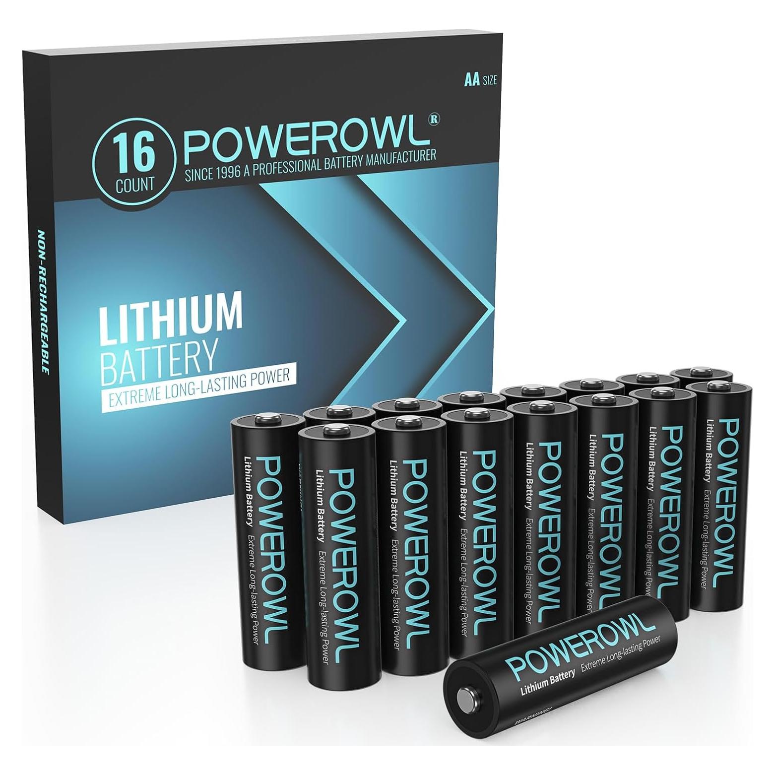 Baterías de Litio POWEROWL AA 16 Piezas 3000mAh 1.5V