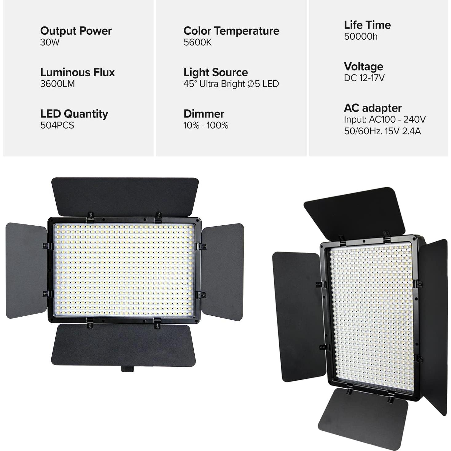 Luz Dimmable Bi-Color LED LimoStudio 504 con Soporte 198 cm