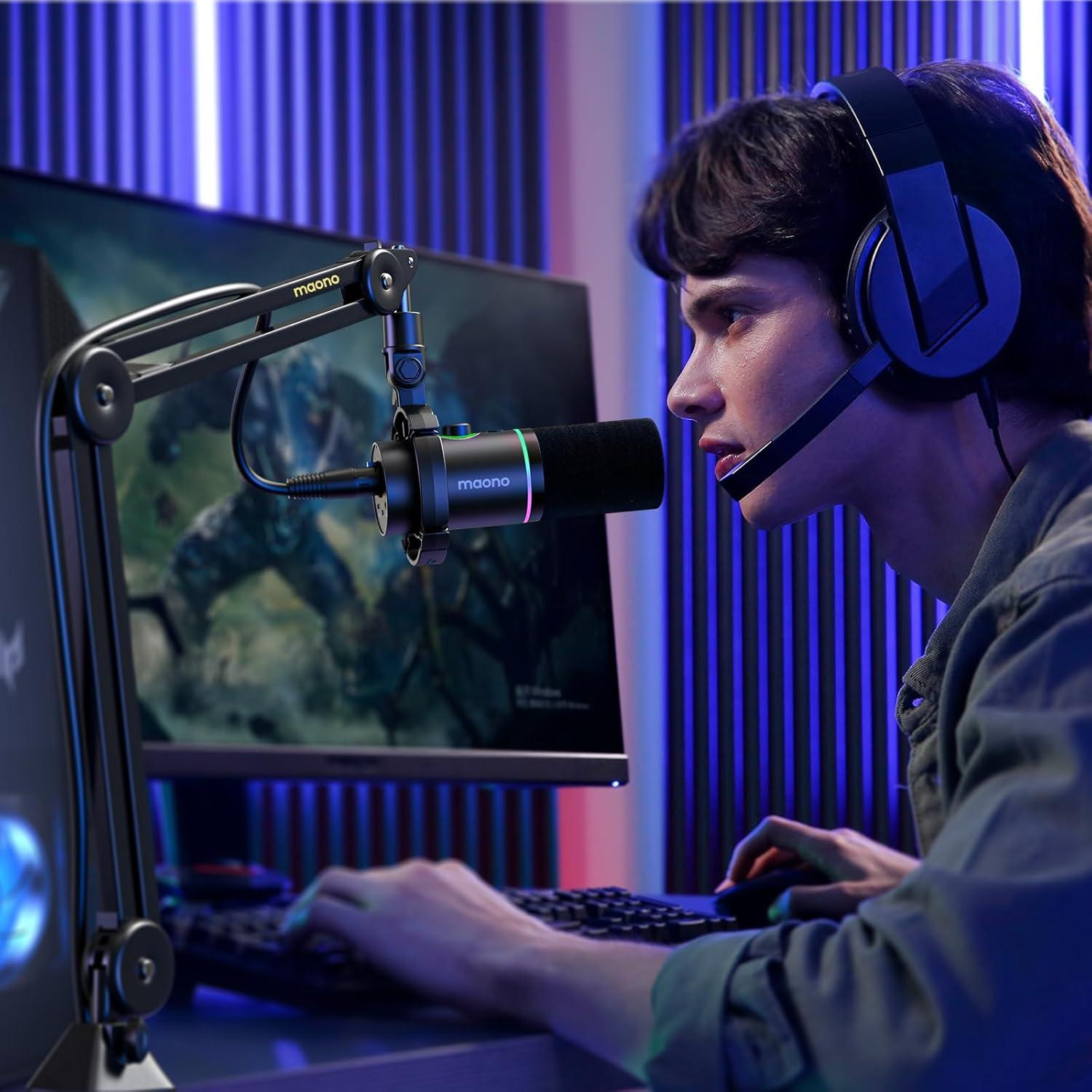 Micrófono Dinámico MAONO PD200X USB/XLR con RGB y Brazo