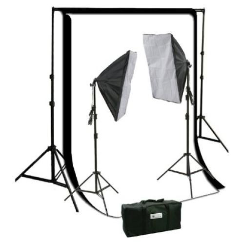 ePhoto 2 x Softbox Daylight Photographic Studio Video Continuous Light Lighting Kit and Muslin Complete Background Stand System HS260BW
