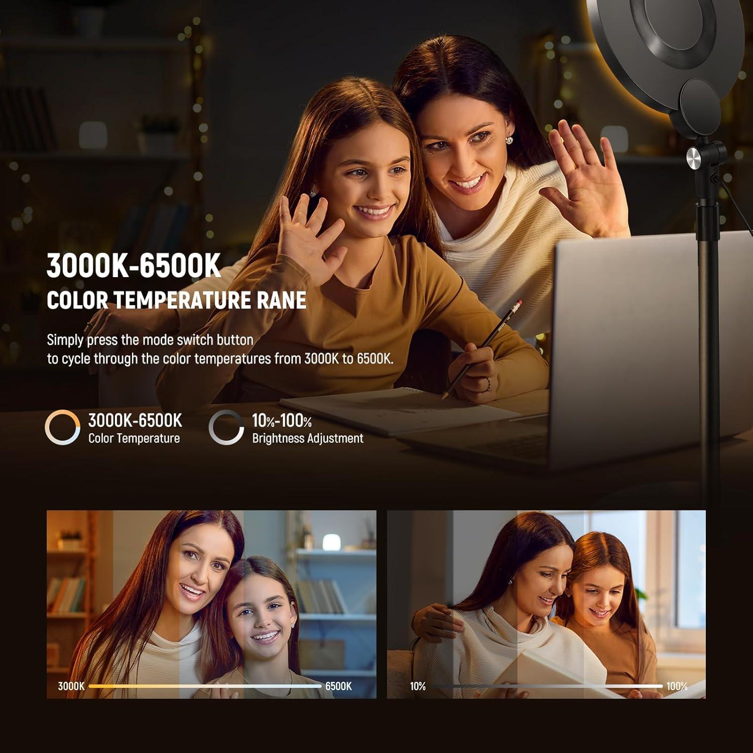 NEEWER R06 Basic 7" Desktop Phone Selfie Light Kit for Conference Lighting, 10W Dimmable Full Screen Ring Light for Computer Laptop Vlog Live Streaming Recording, CM5 Lapel Microphone Included