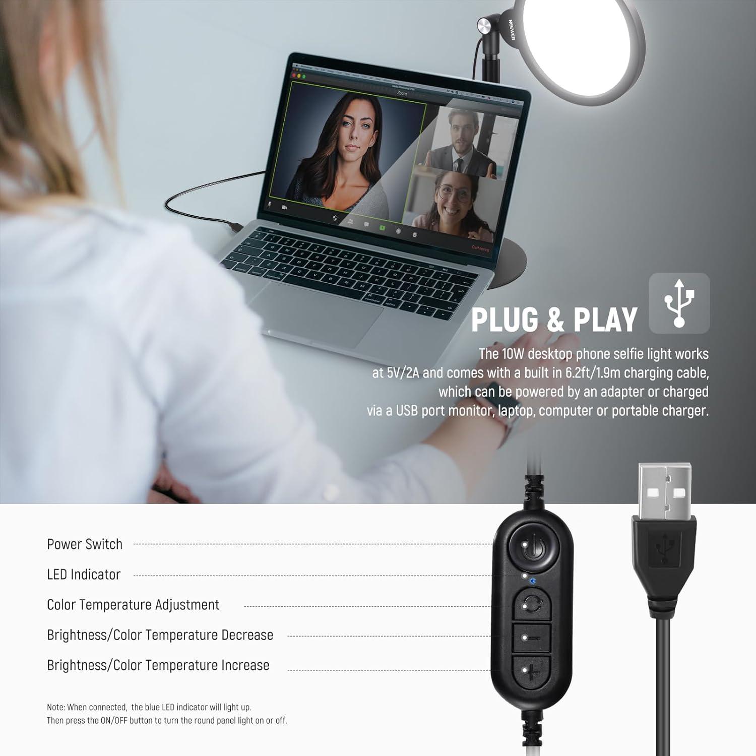 NEEWER R06 Basic 7" Desktop Phone Selfie Light Kit for Conference Lighting, 10W Dimmable Full Screen Ring Light for Computer Laptop Vlog Live Streaming Recording, CM5 Lapel Microphone Included
