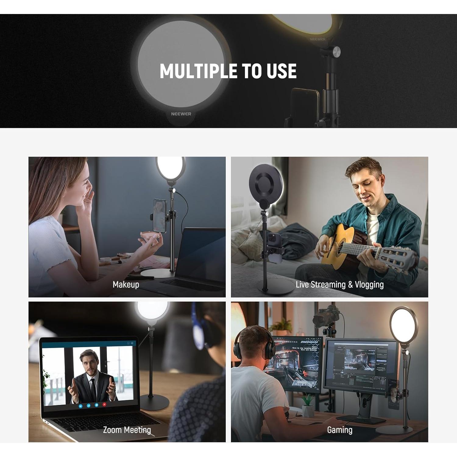 NEEWER R06 Basic 7" Desktop Phone Selfie Light Kit for Conference Lighting, 10W Dimmable Full Screen Ring Light for Computer Laptop Vlog Live Streaming Recording, CM5 Lapel Microphone Included