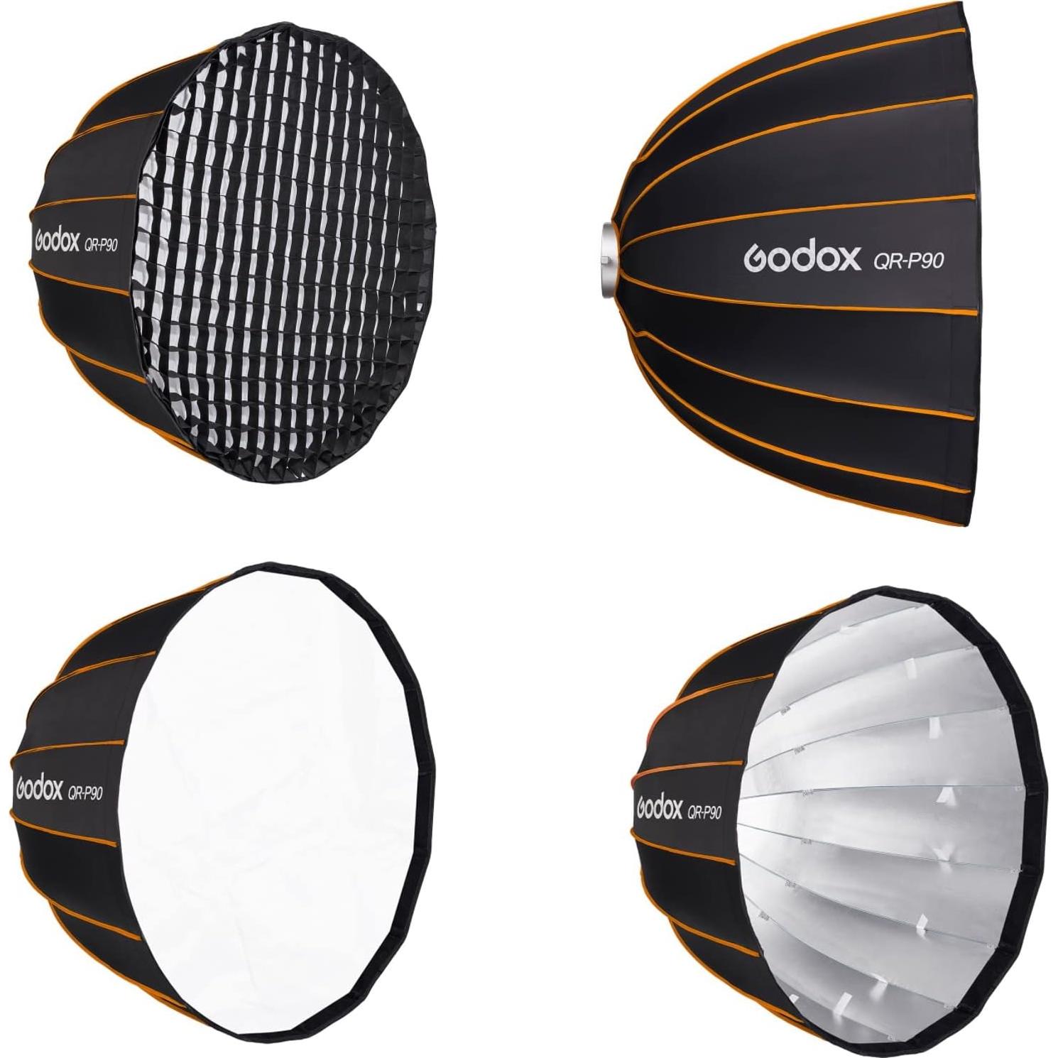 Softbox Parabólico Godox QR-P90 90cm con Difusor y Rejilla