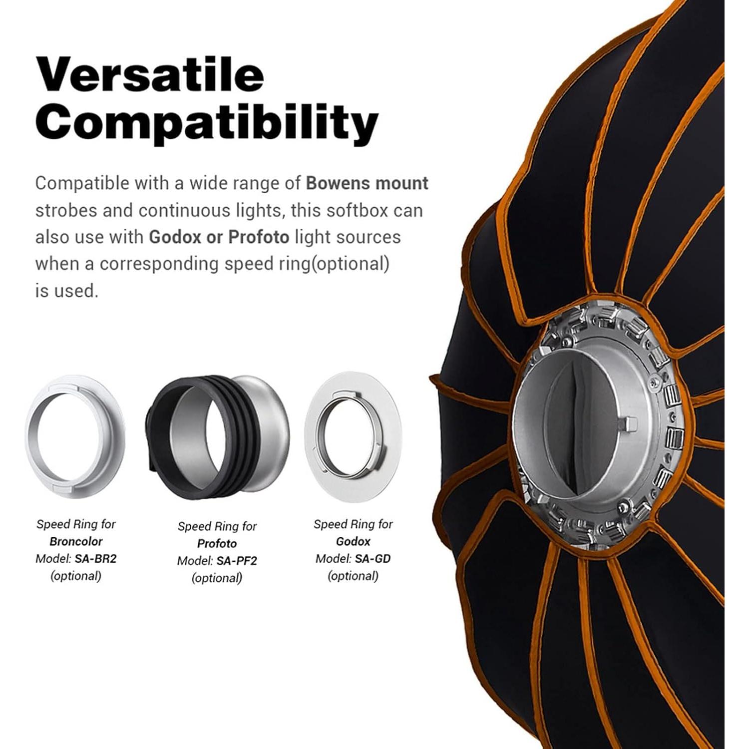 Softbox Parabólico Godox QR-P90 90cm con Difusor y Rejilla