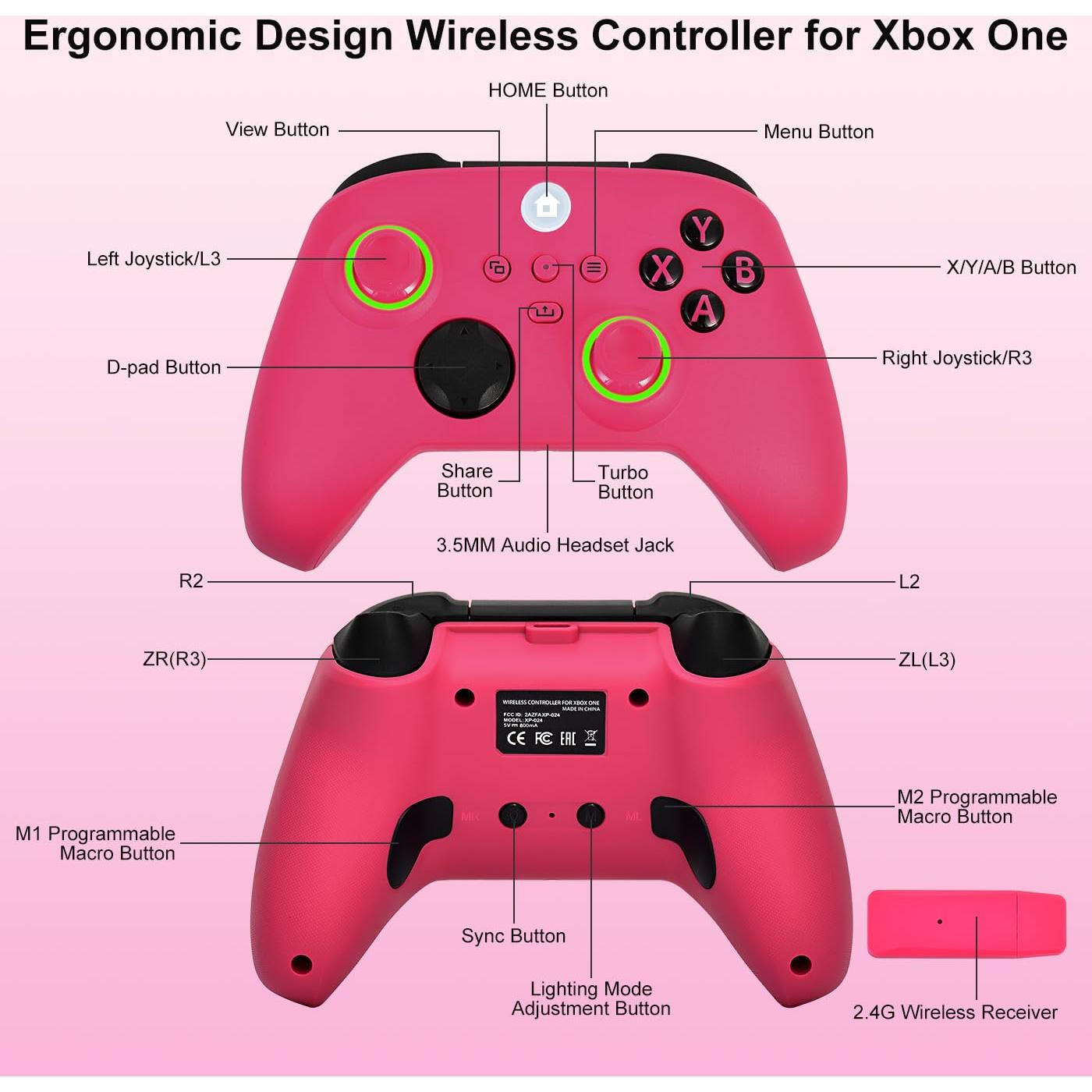 Controlador Inalámbrico Xbox One TBZAN Rosa LED RGB
