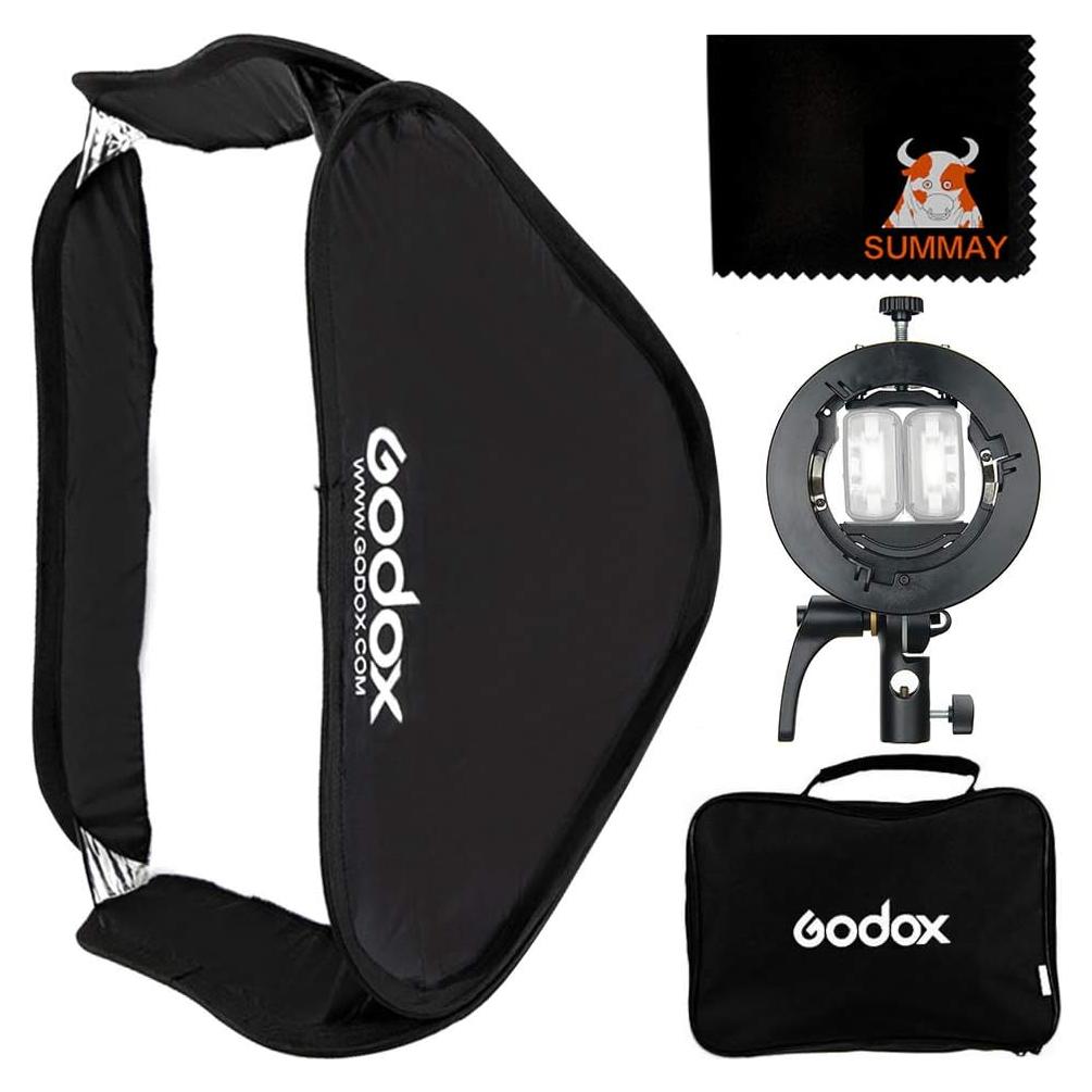 GODOX Foldable Softbox 60x60cm 24x24in with S2 Type Flash Bracket Bowens Mount Holder for Studio Flash Speedlight Photography (60x60cm softbox) (SUSGUV6060)