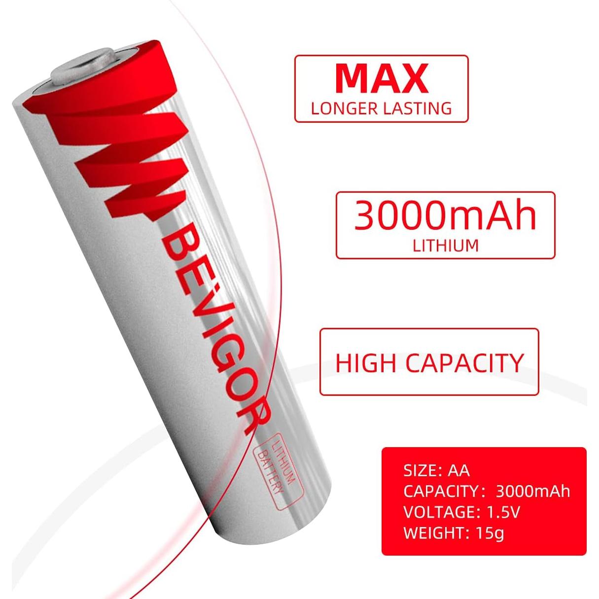 Baterías de Litio AA Bevigor 12 Pack 3000mAh 1.5V