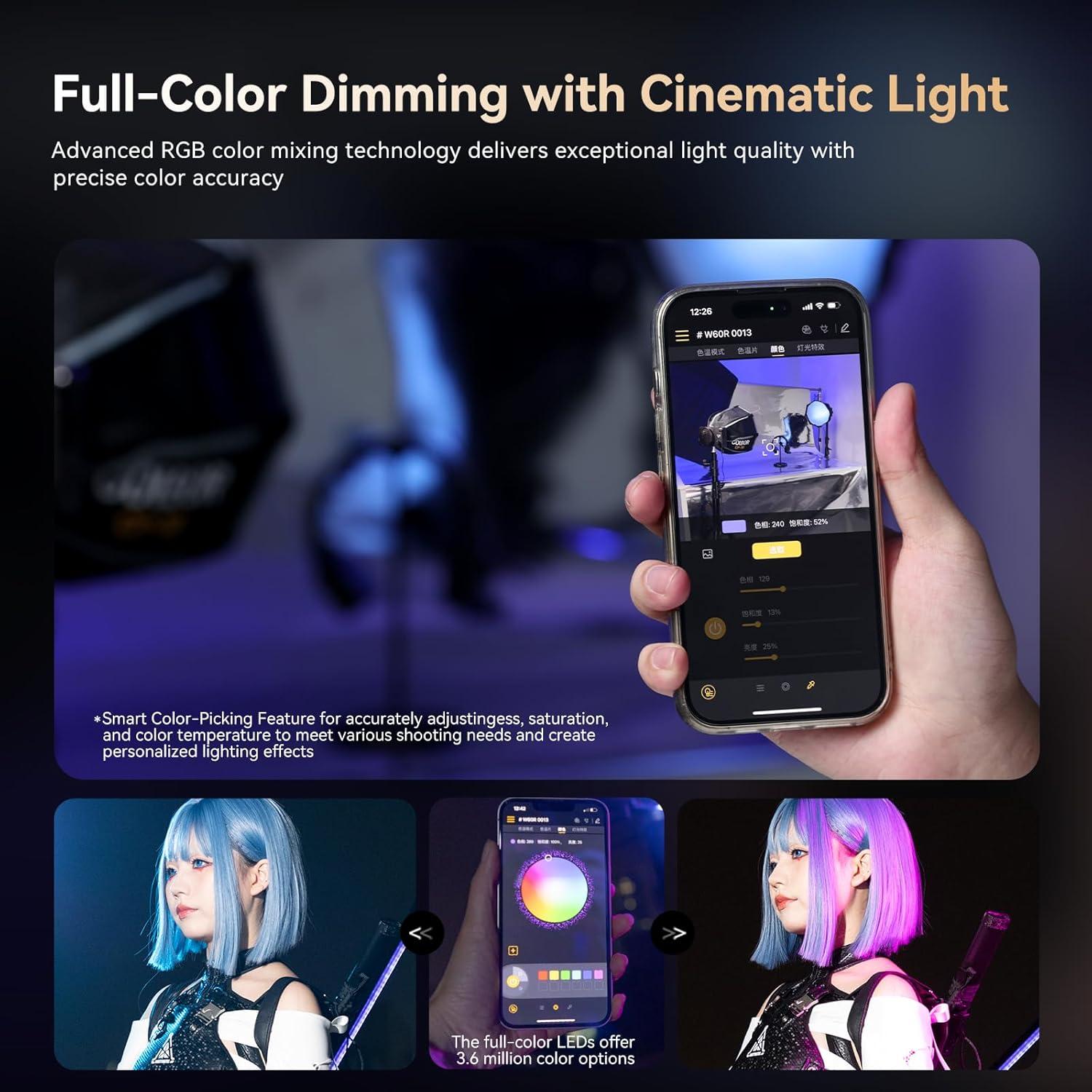 Kit de Luz LED Bi-Color Colbor W100R RGB 100W con Batería