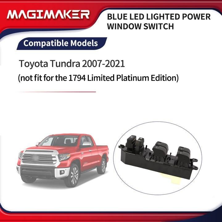 Interruptor de Ventana Eléctrica Izquierdo Magimaker Toyota Tundra 2007-2021 con Luz LED Azul