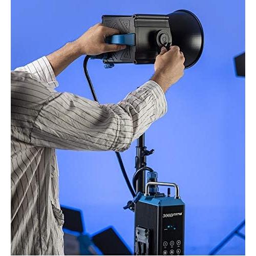 300W Daylight 300D LED Video Light with Bowens Mount 5600K High Power Continuous Battery Powered Portable Studio Lighting Kit/V-Mount Plate, 11 Pre-Programmed Lighting Effects