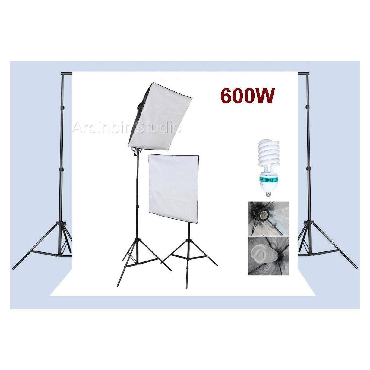 Photo 600w Continuous Light Softbox Lighting Kit and Background Backdrop Support System