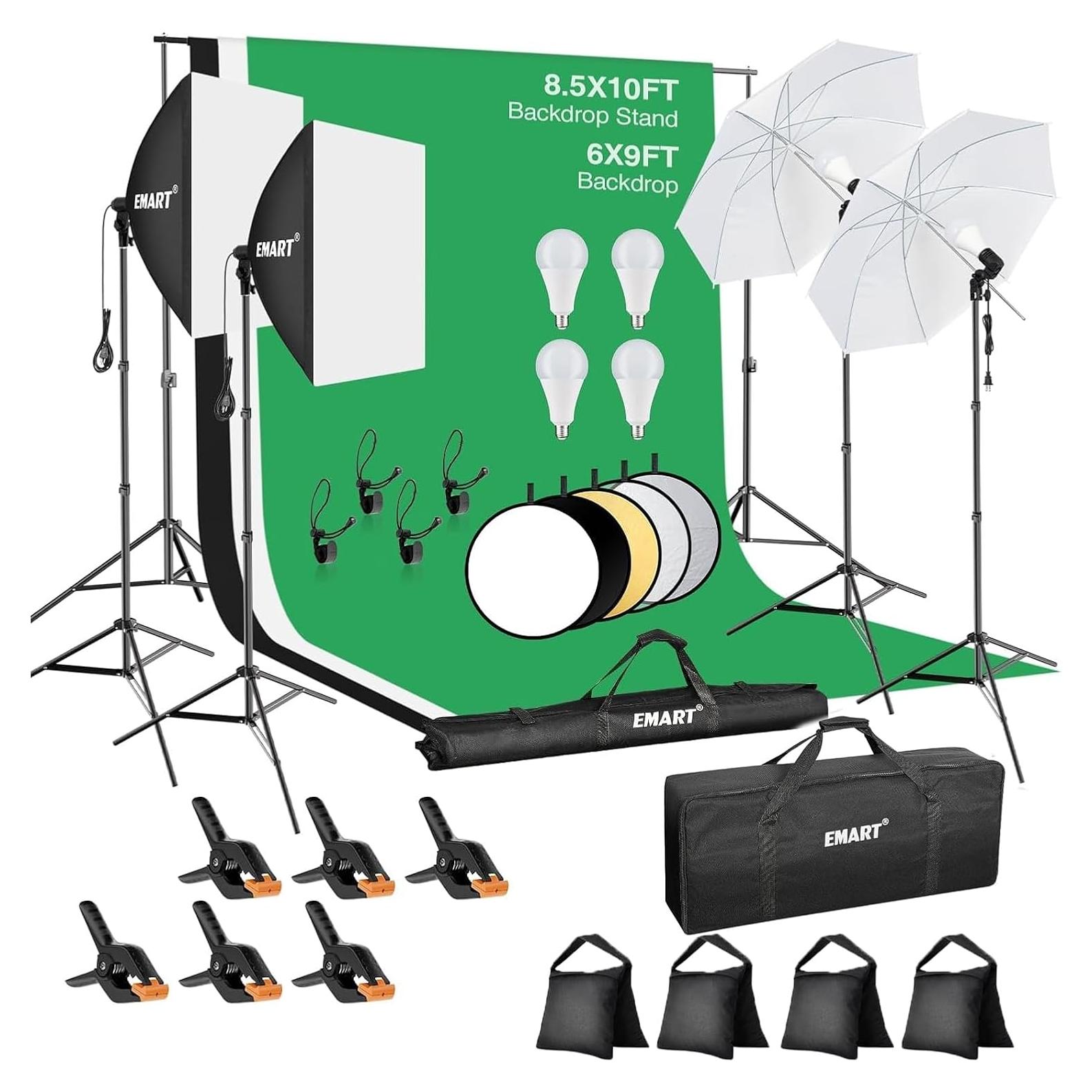 Kit de Soporte de Fondo EMART 2.6x3.0m con Iluminación LED 50W