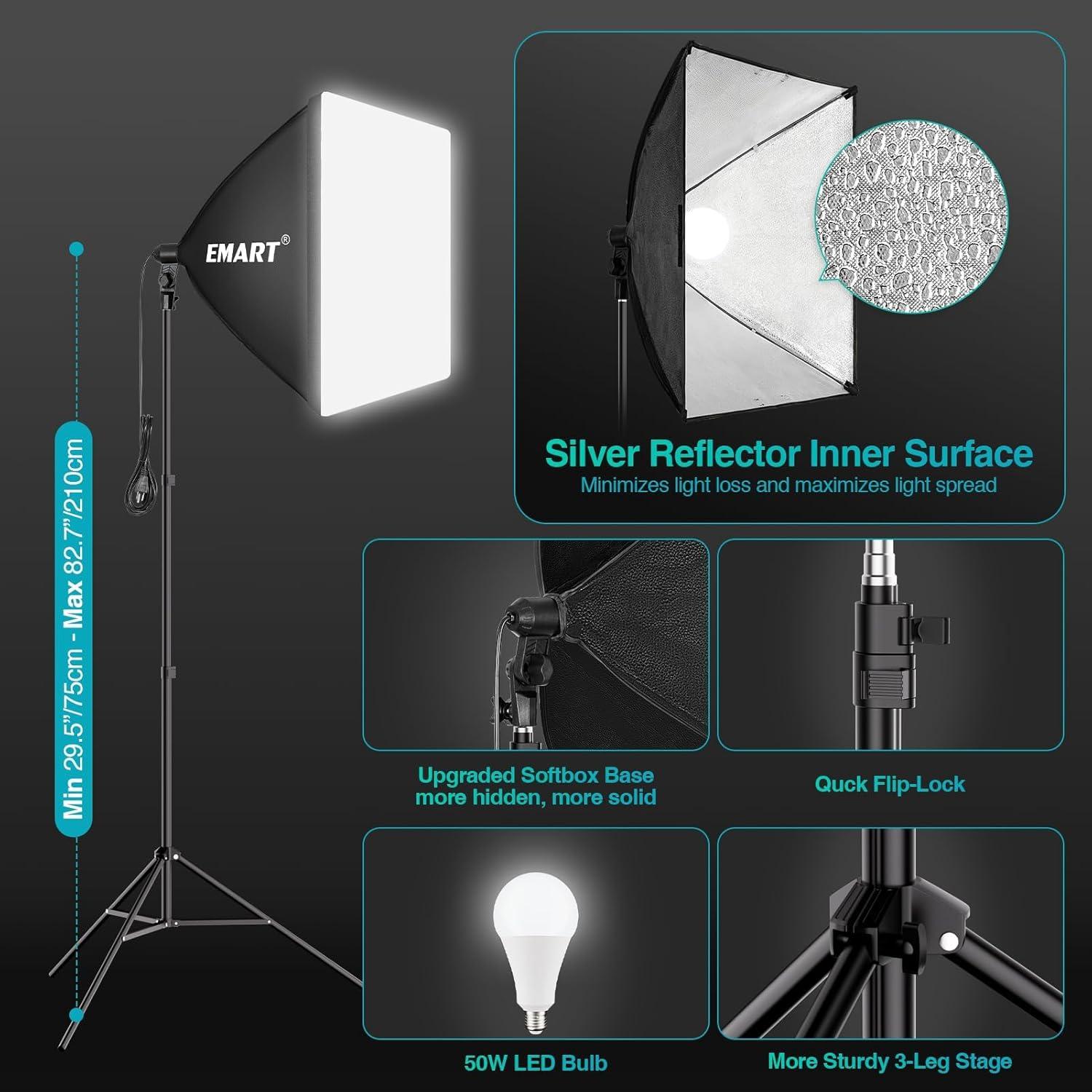 Kit de Soporte de Fondo EMART 2.6x3.0m con Iluminación LED 50W