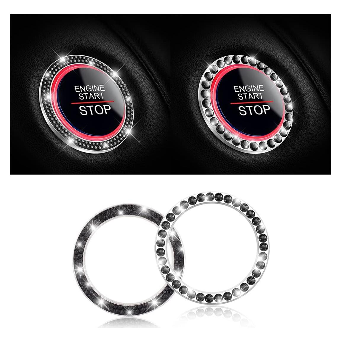 Anillos de Inicio de Motor AUKEPO con Rhinestone Negro - 2 Piezas