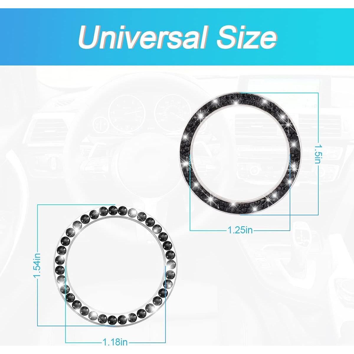 Anillos de Inicio de Motor AUKEPO con Rhinestone Negro - 2 Piezas