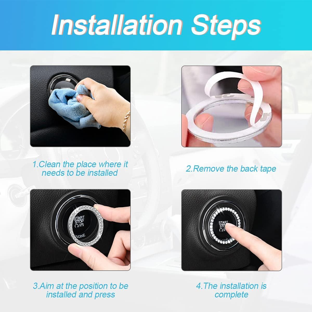 Anillos de Inicio de Motor AUKEPO con Rhinestone Negro - 2 Piezas