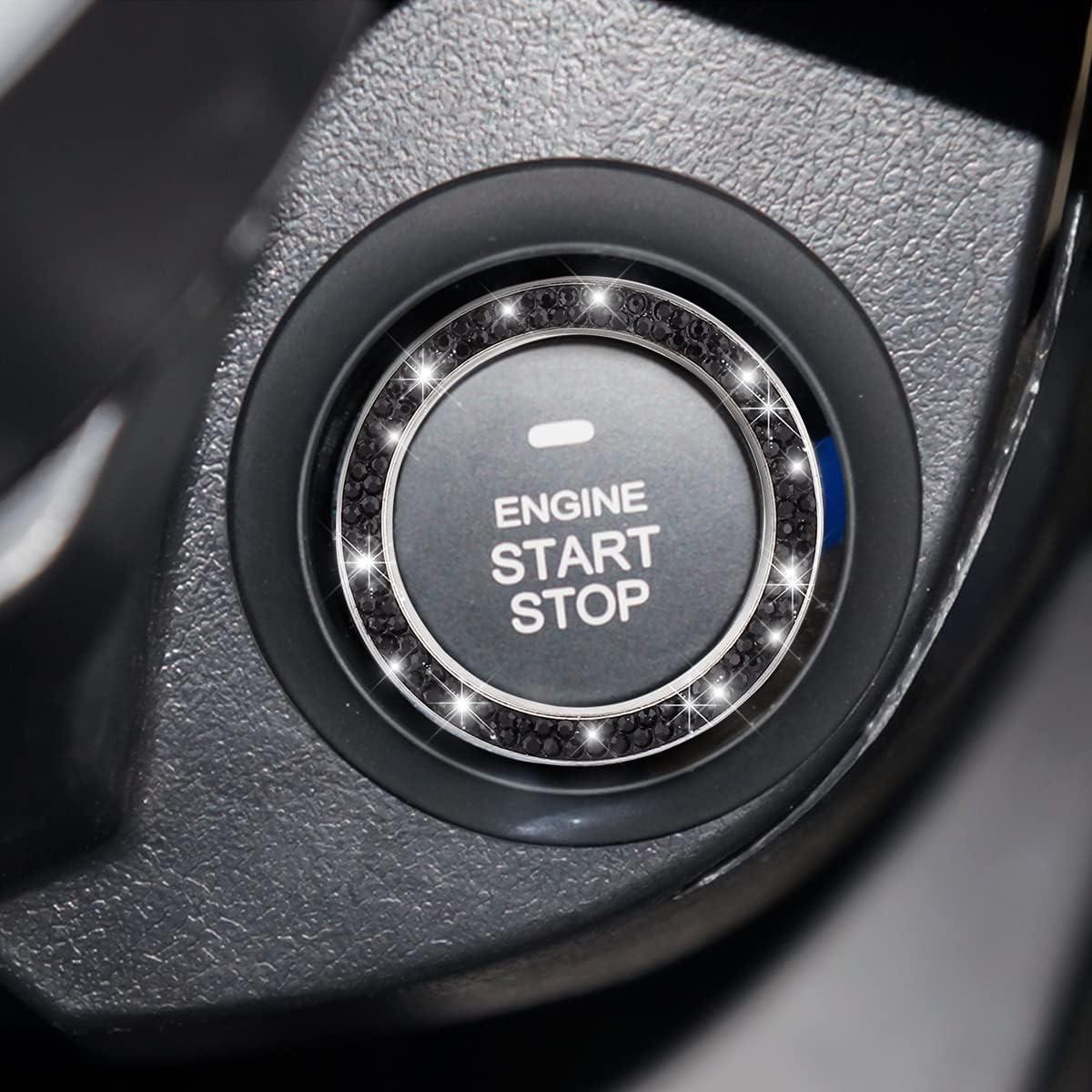 Anillos de Inicio de Motor AUKEPO con Rhinestone Negro - 2 Piezas