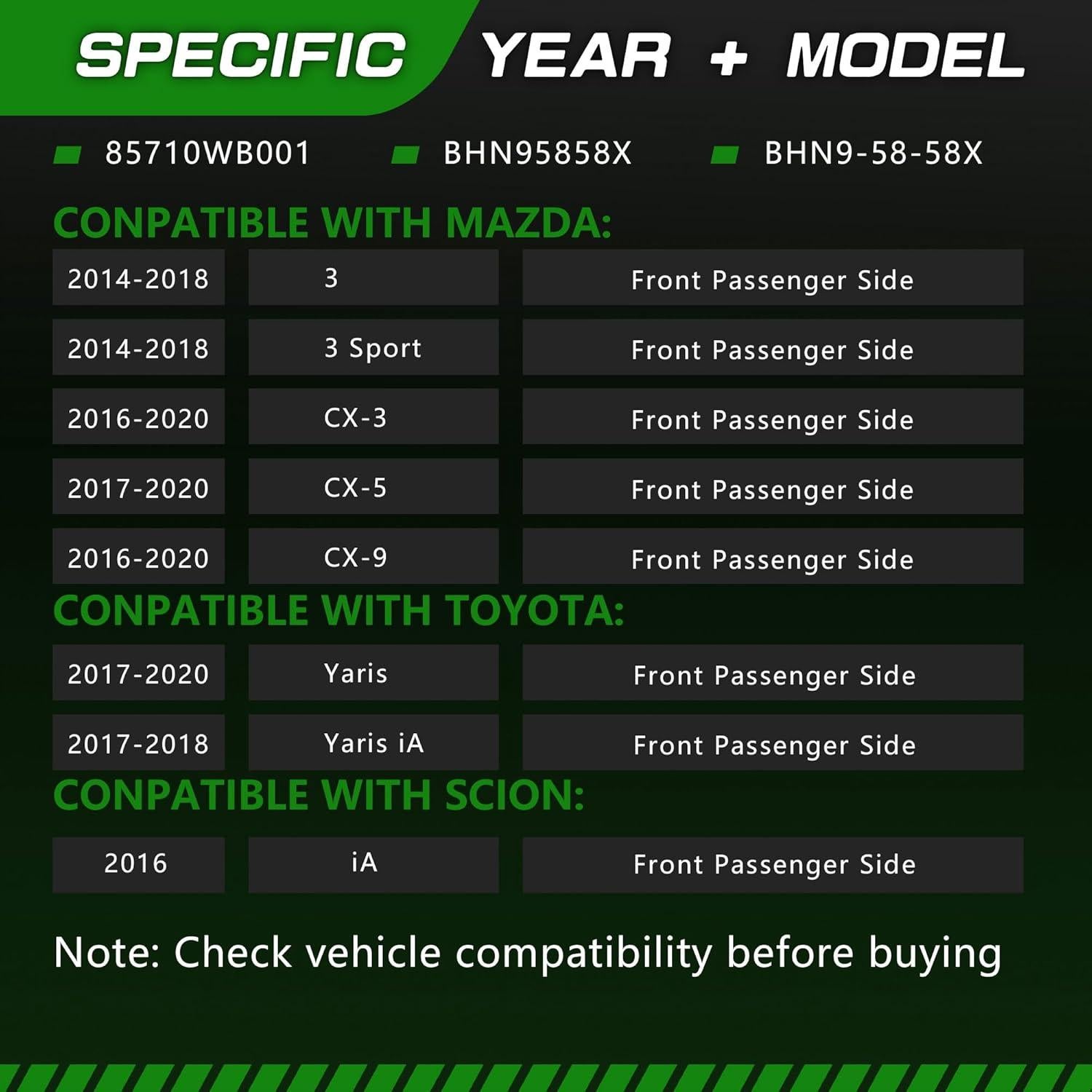 Motor de Ventana Eléctrica TCFWED Lado Pasajero Mazda y Toyota