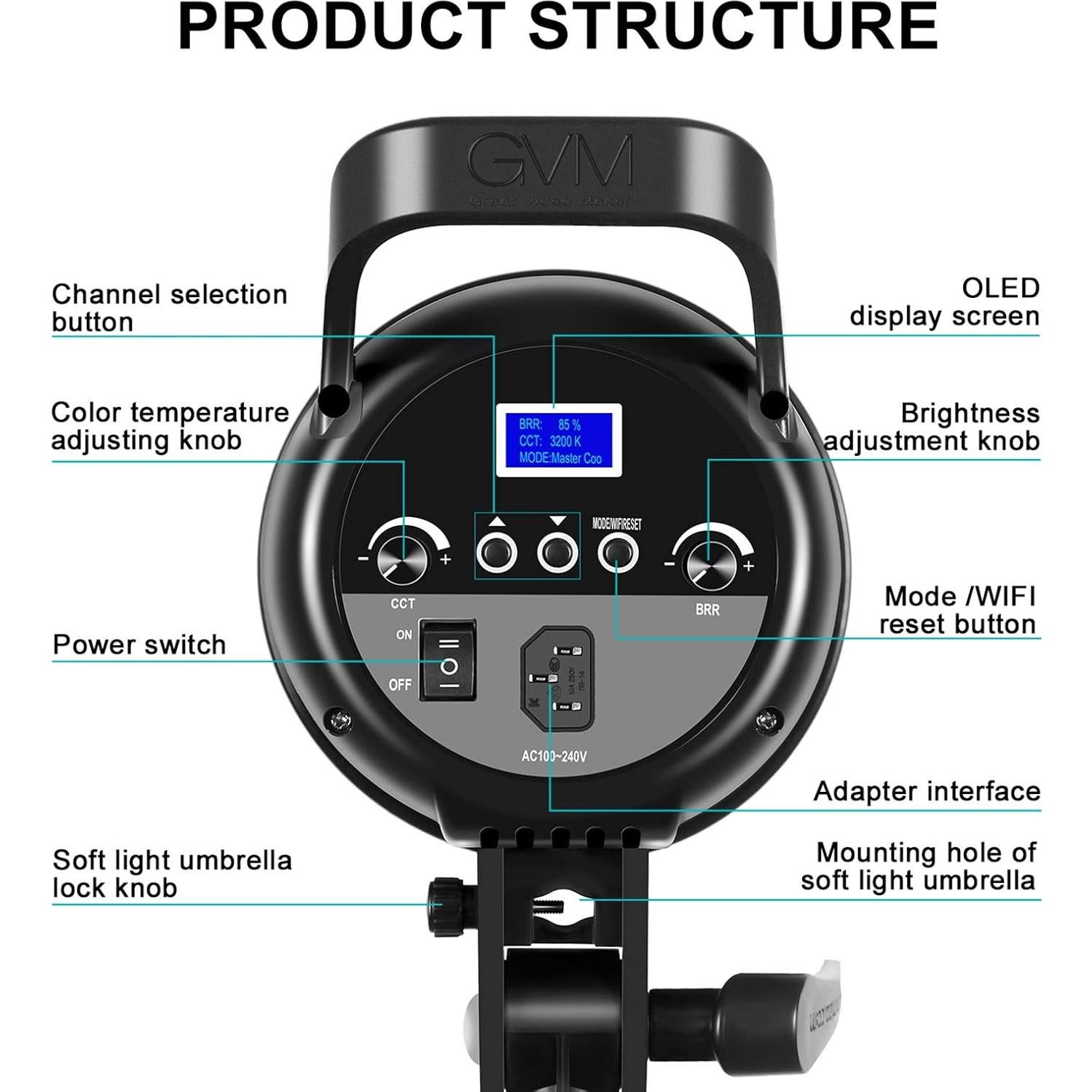 Luz de Video LED Bi-Color GVM G100W 3200K-5600K 6.4kg