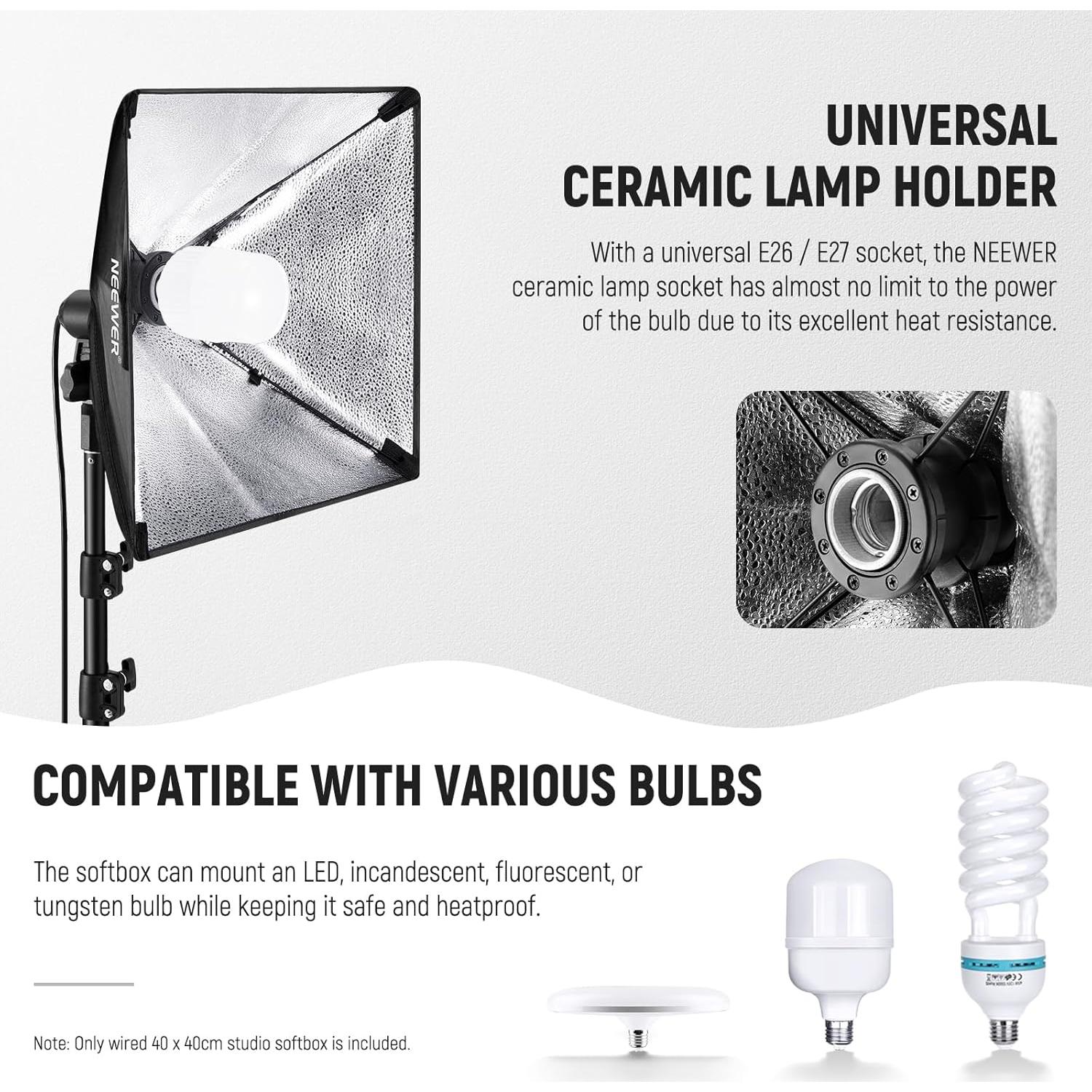 Softbox NEEWER 40x40cm con Socket E26 y Difusor Blanco