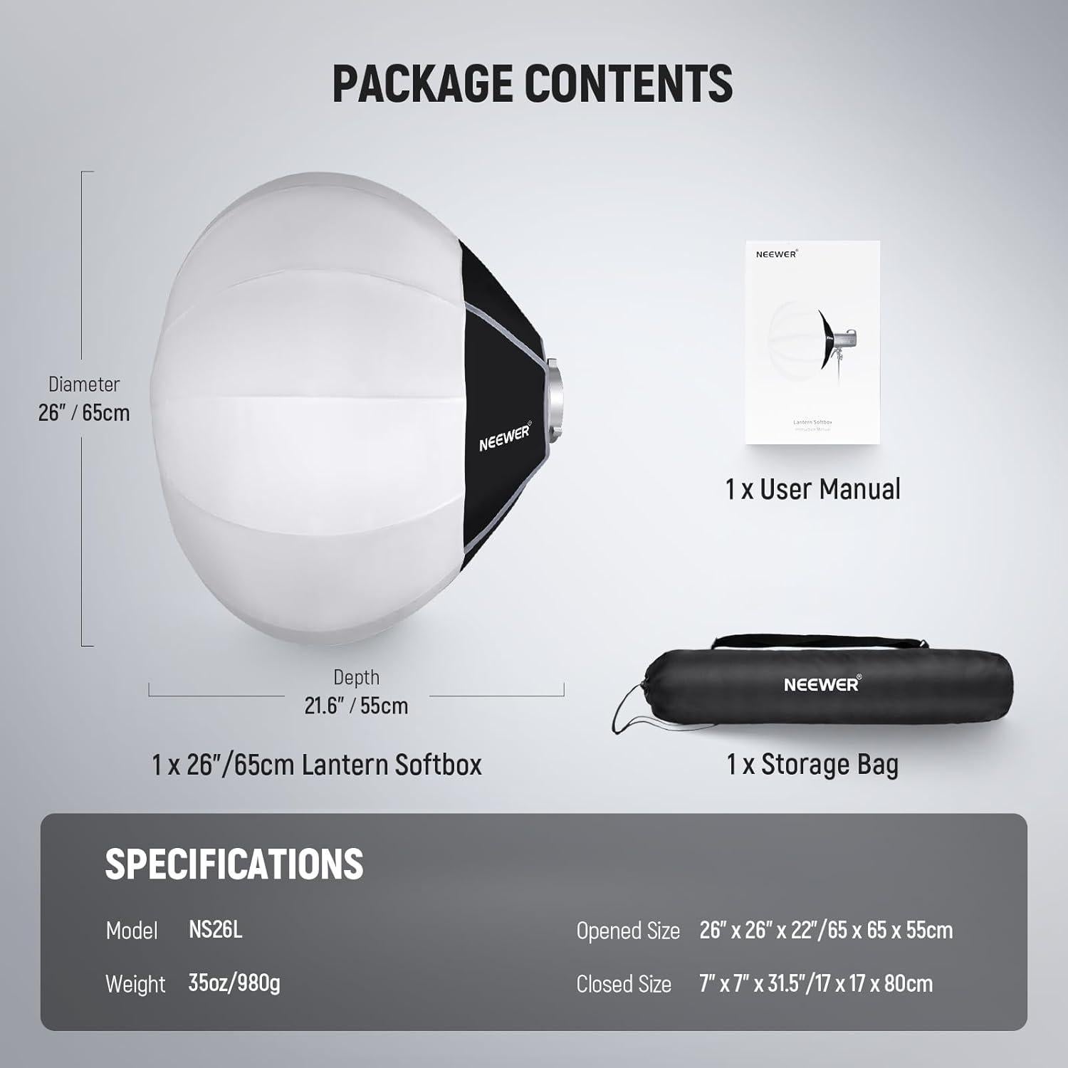 Linterna Softbox NEEWER 65cm con Montaje Bowens y Difusor