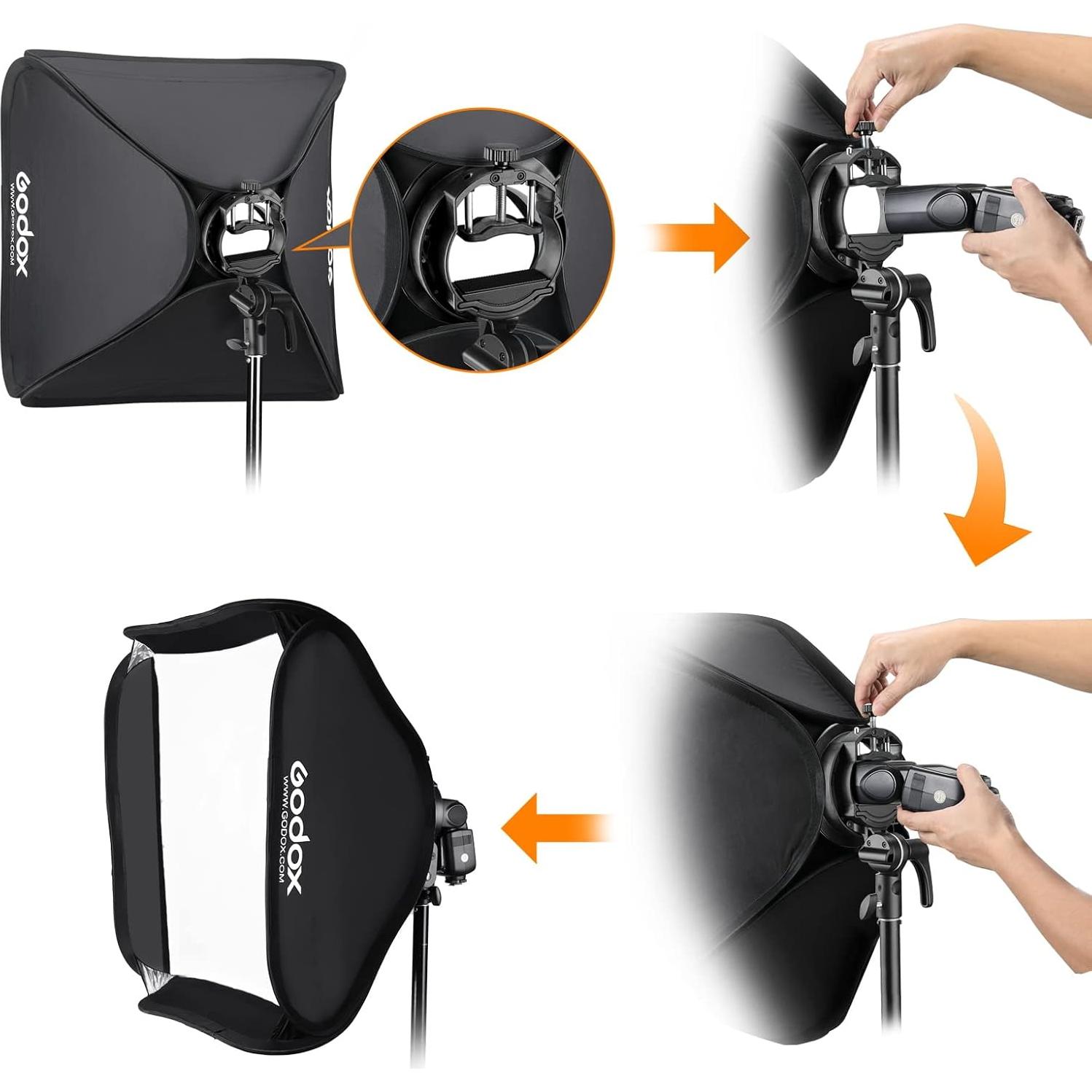 Softbox Godox 80cm Plegable con Soporte S2 y Rejilla Panal