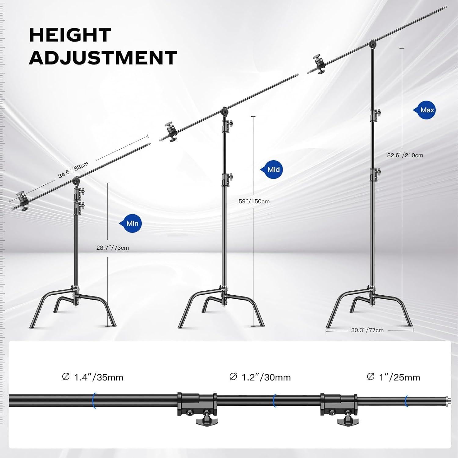 Soporte C-Stand de Acero Inoxidable 210cm para Fotografía