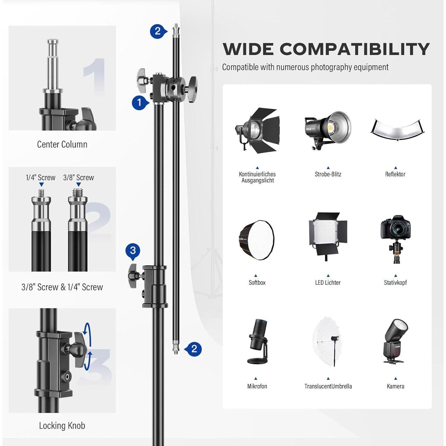 Soporte C-Stand de Acero Inoxidable 210cm para Fotografía