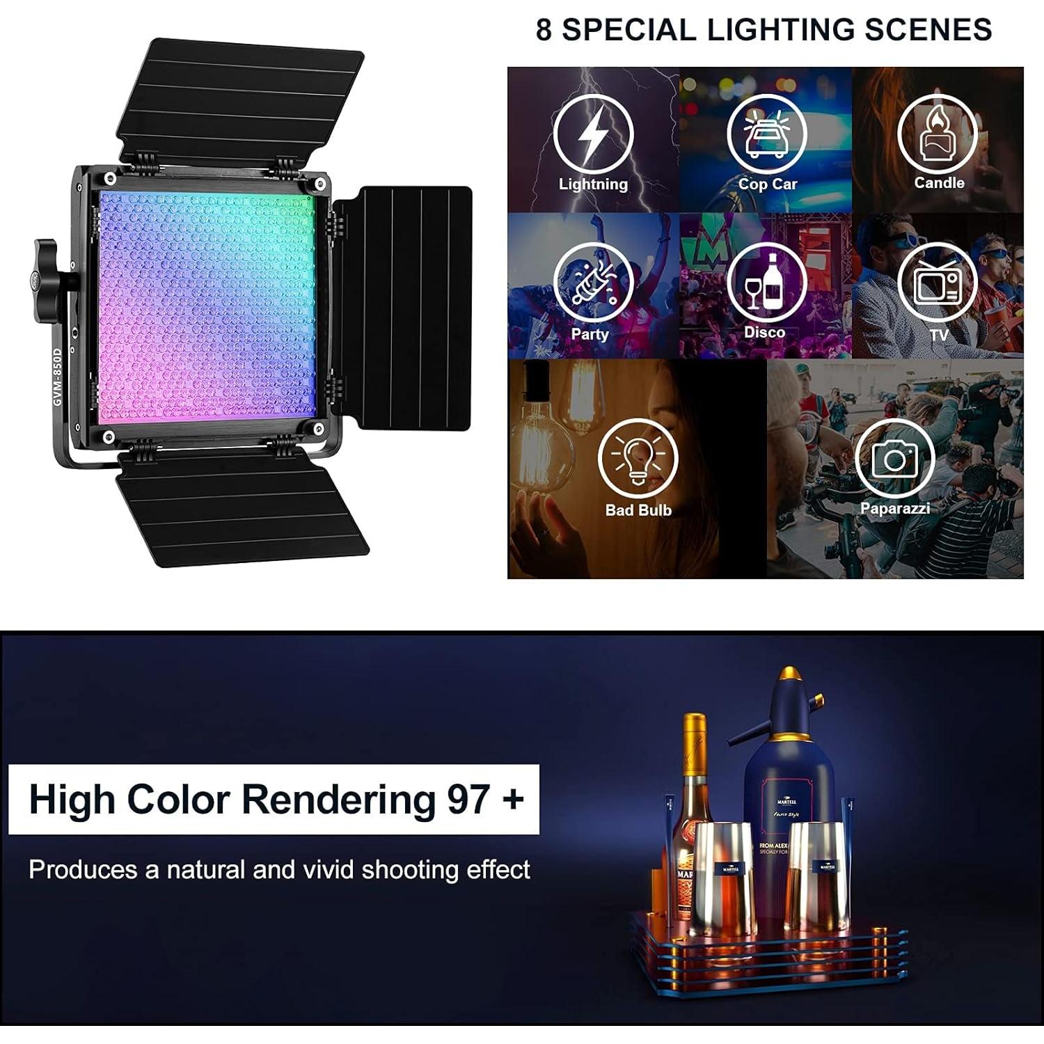 Kit de Iluminación GVM 850D RGB LED 40W con Softbox y Control APP