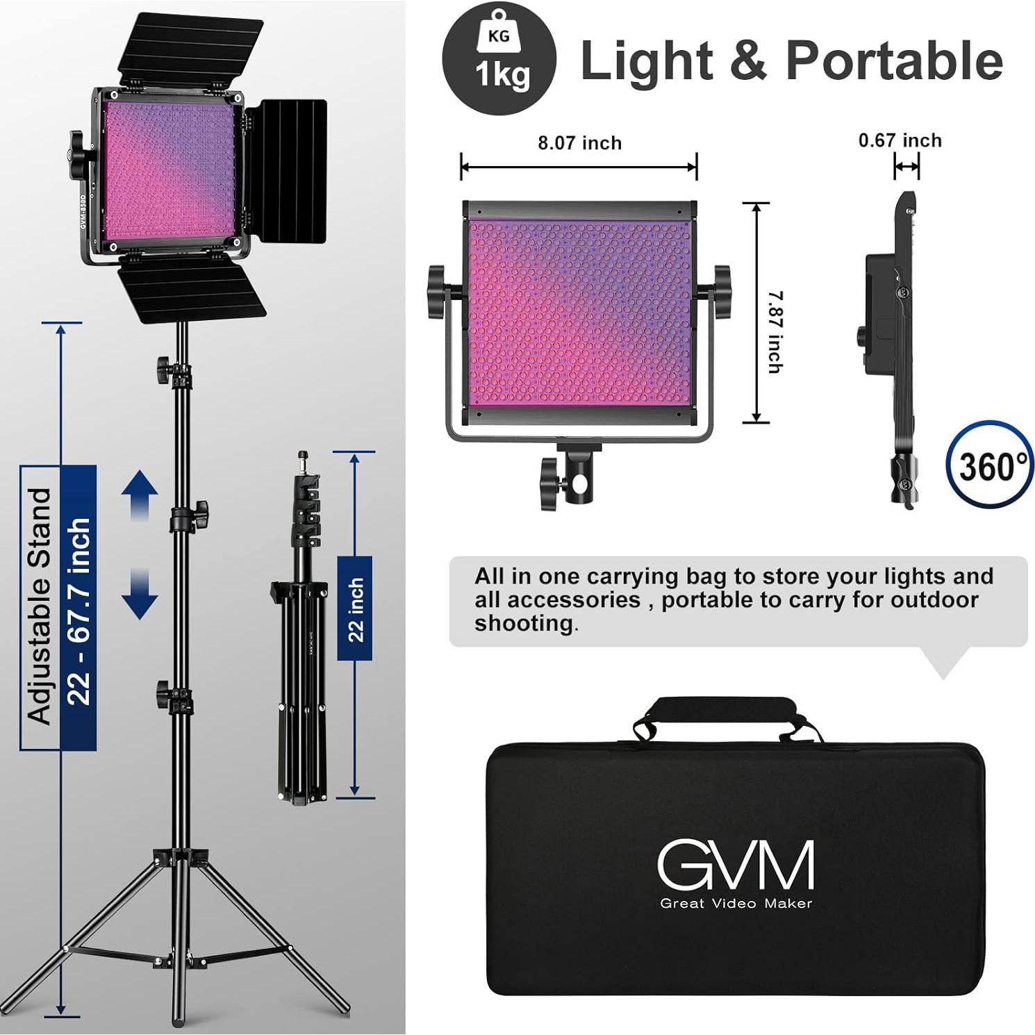 Kit de Iluminación GVM 850D RGB LED 40W con Softbox y Control APP
