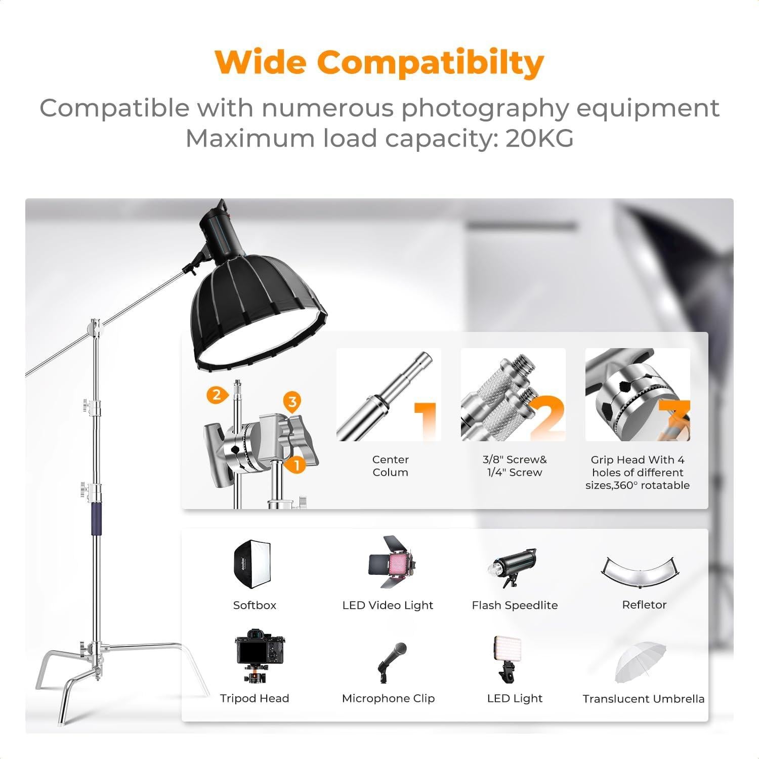 Soporte de Luz Fotográfica K&F Concept 330cm Ajustable 20kg