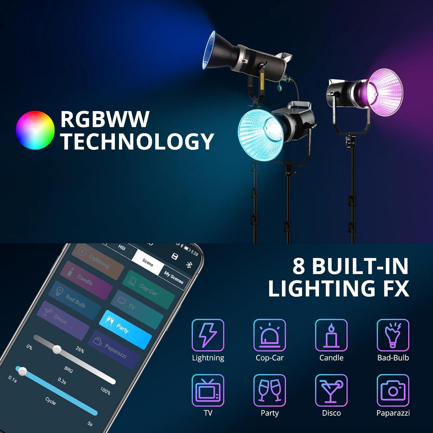 Kit de Luz de Video RGB GVM 200W LED Bi-Color con Softbox 66cm