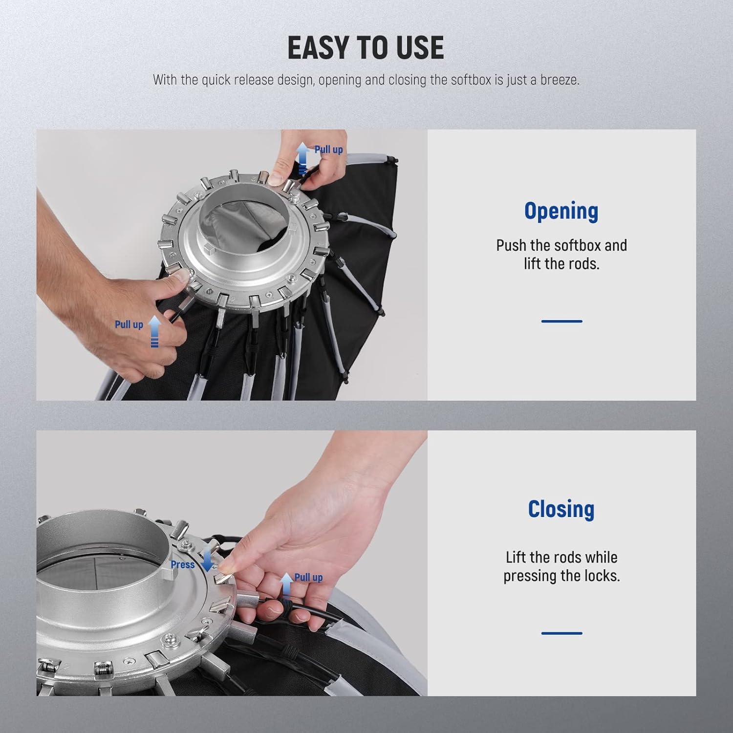 Softbox Parabólico NEEWER 65 cm con Difusores y Rejilla