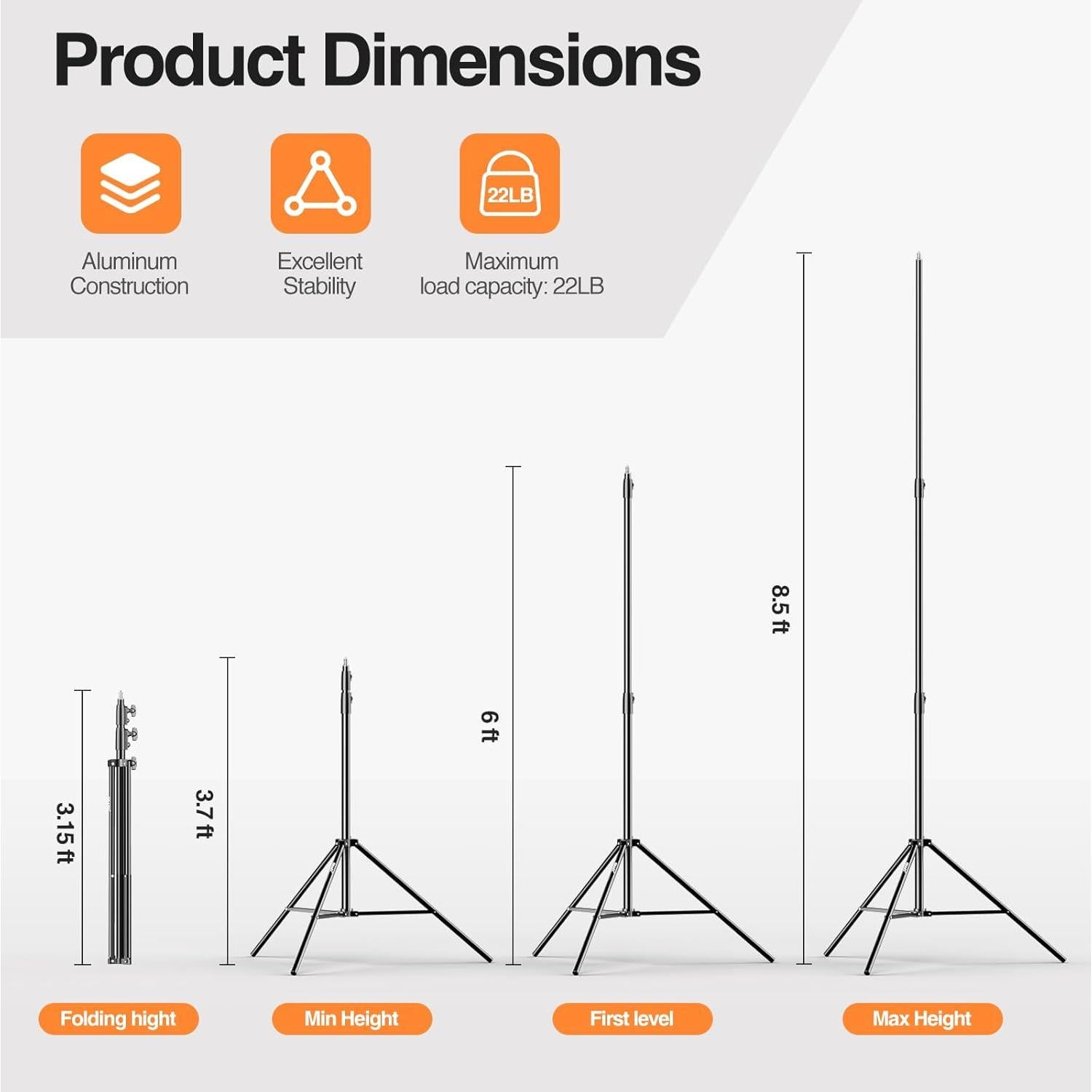 Soporte de Luz EMART 2 Paquete 2.6m Aluminio Alta Resistencia