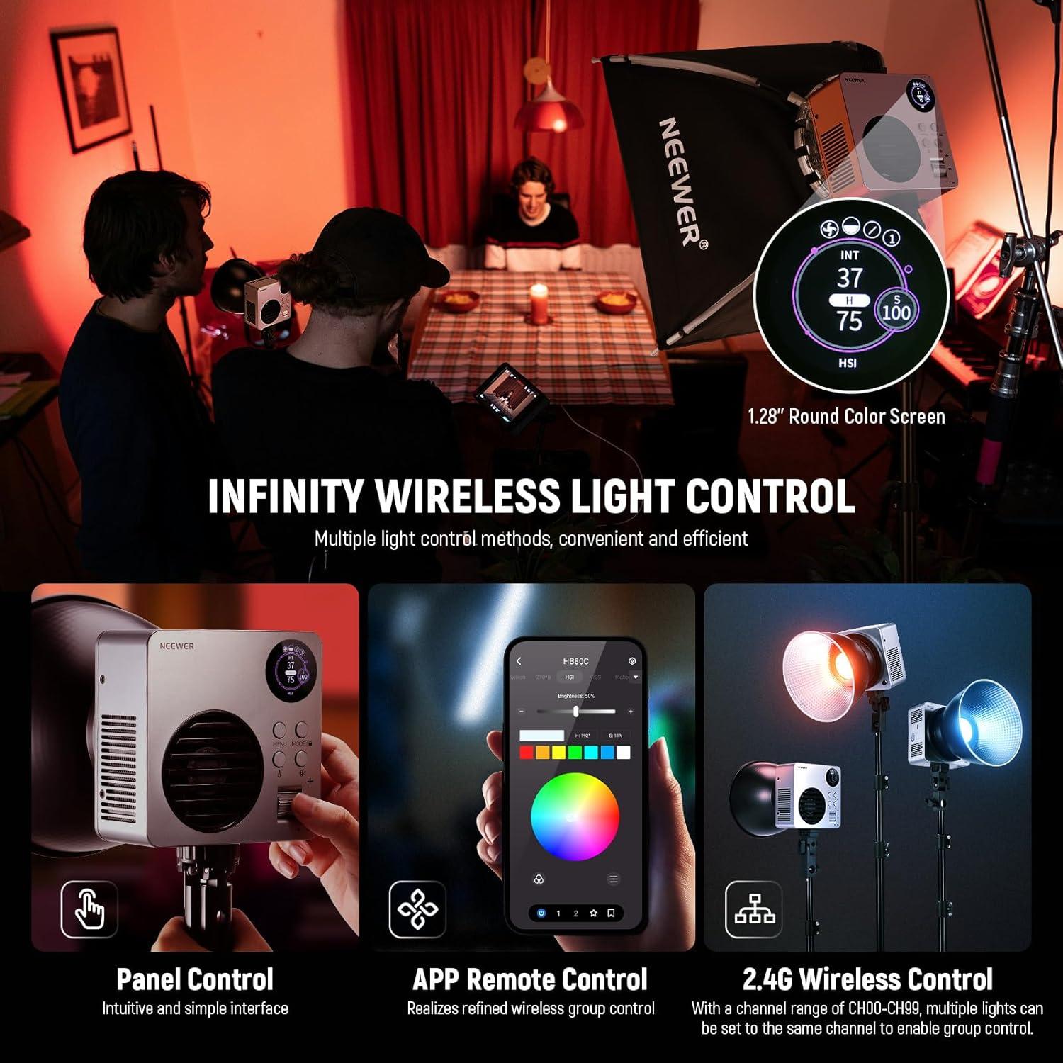 Luz de Video NEEWER HB80C RGBWW 80W con Batería 72Wh