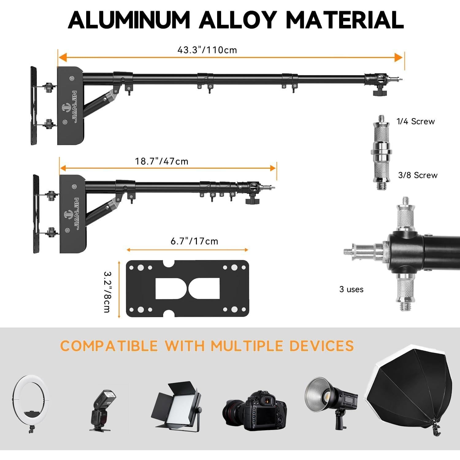 Brazo de Soporte Triangular de Pared JJ JIANJIN 110 cm para Luz de Anillo