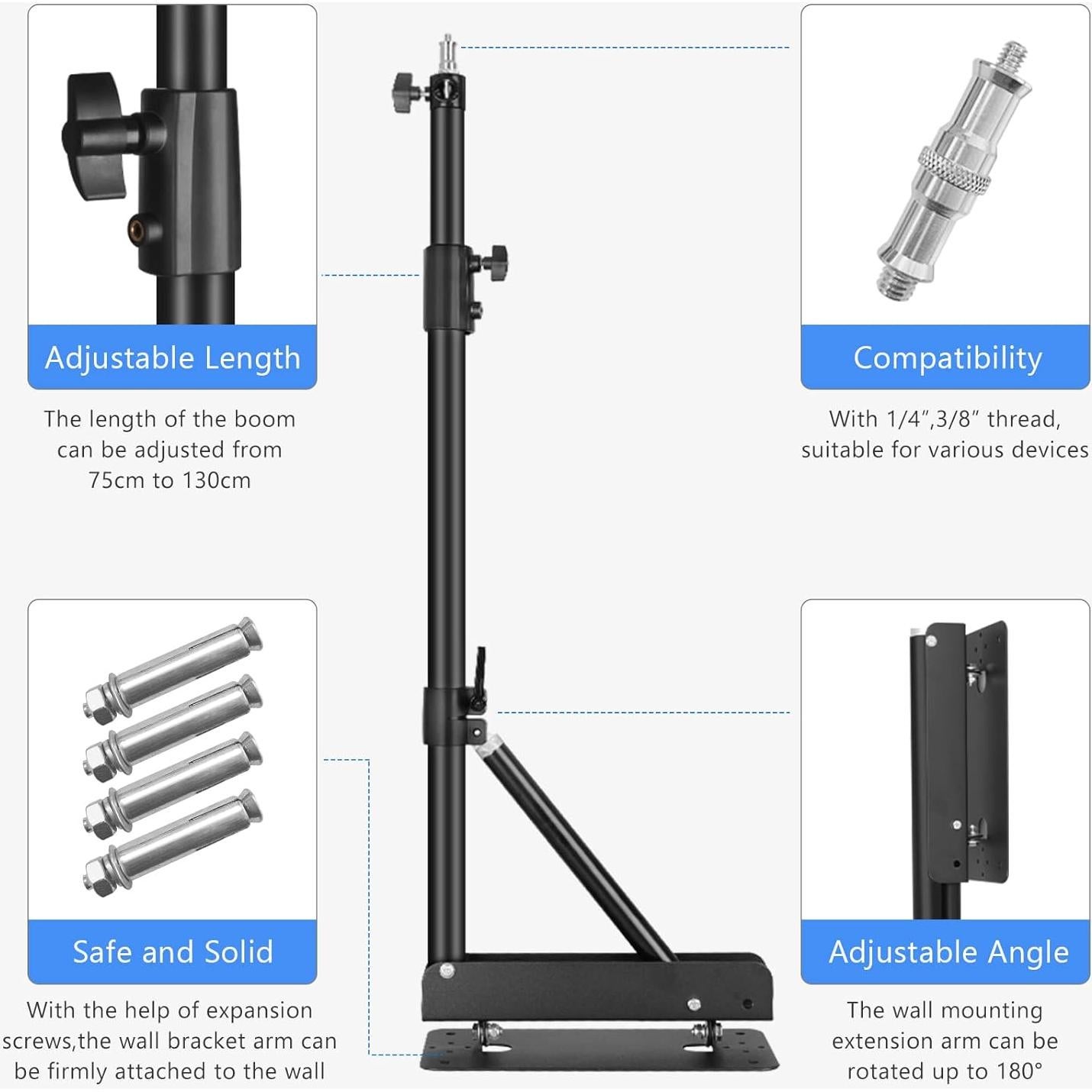 Soporte de Pared para Anillo de Luz MSKIRA 130cm Ajustable
