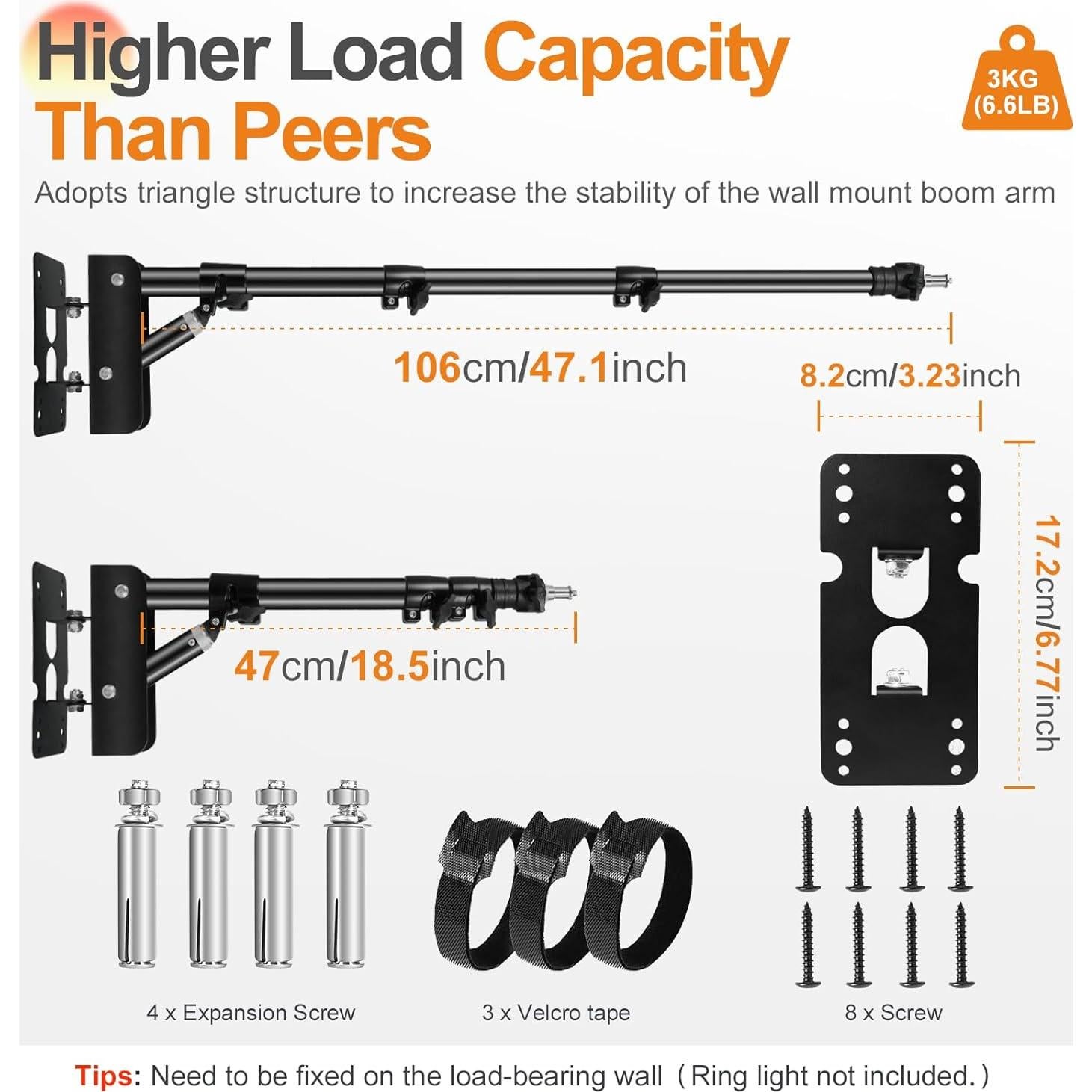 Soporte de Pared para Luz de Anillo Fotoumgl 106cm Ajustable