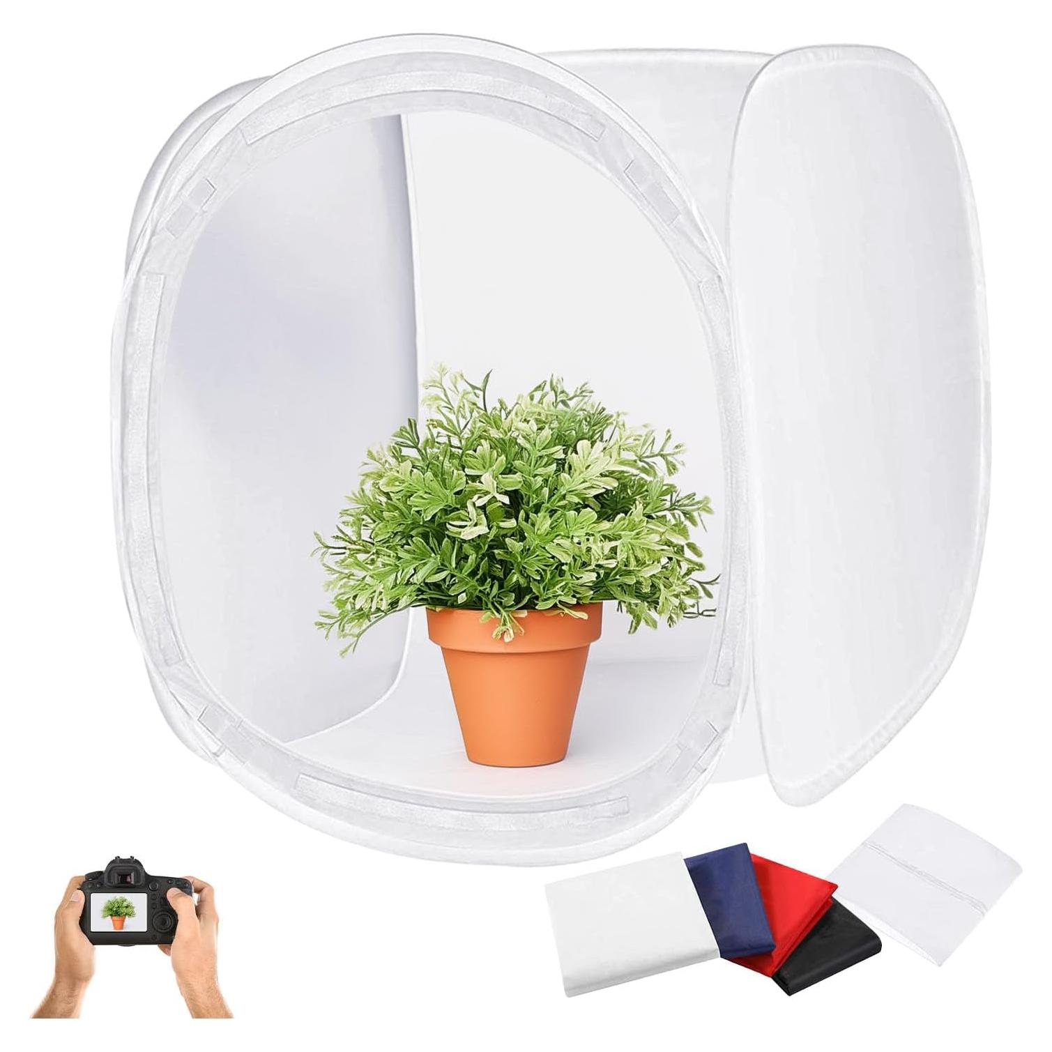 Julius Studio 40 x 40 inch (Extra Large) Cubic White Cube Photo Shooting Tent, Pop Up Light Box, Photoshooting Box with 4 Color Backdrop Background, White Black Blue Red, Diffusion Soft Box, JSAG875