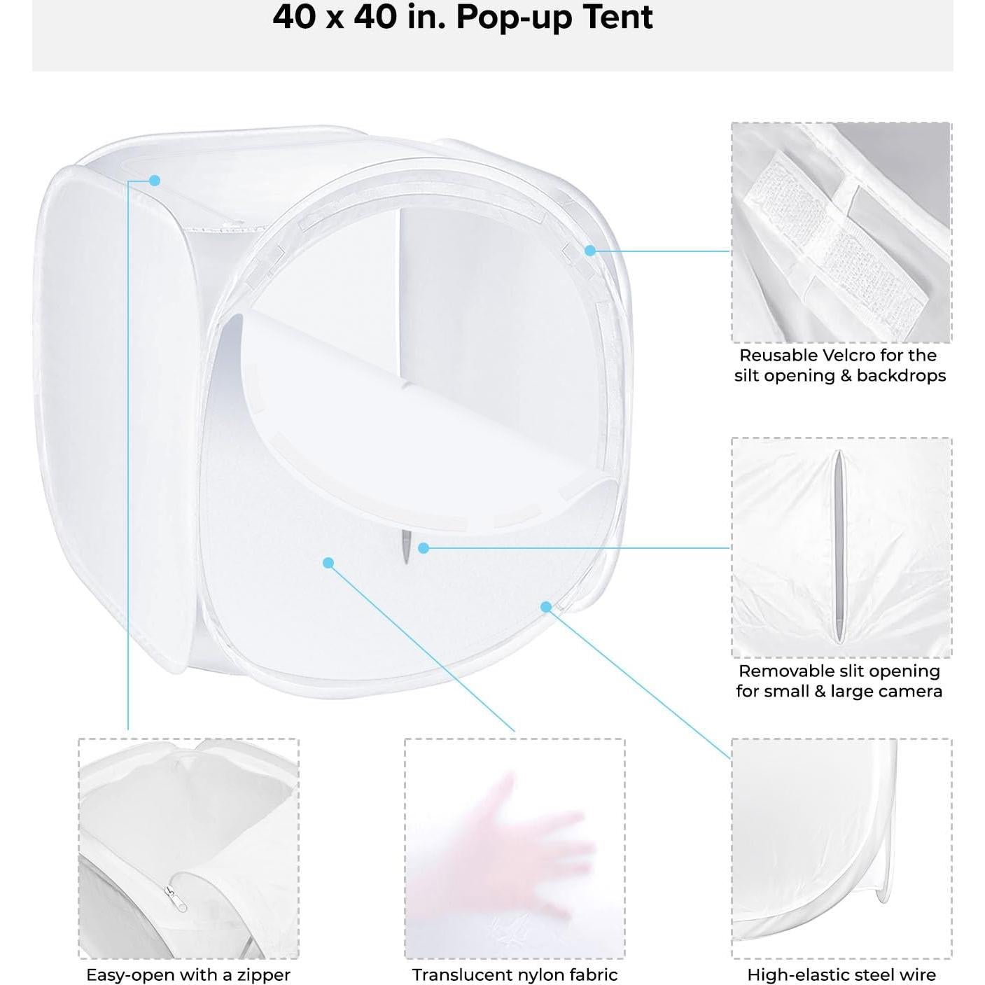 Julius Studio 40 x 40 inch (Extra Large) Cubic White Cube Photo Shooting Tent, Pop Up Light Box, Photoshooting Box with 4 Color Backdrop Background, White Black Blue Red, Diffusion Soft Box, JSAG875