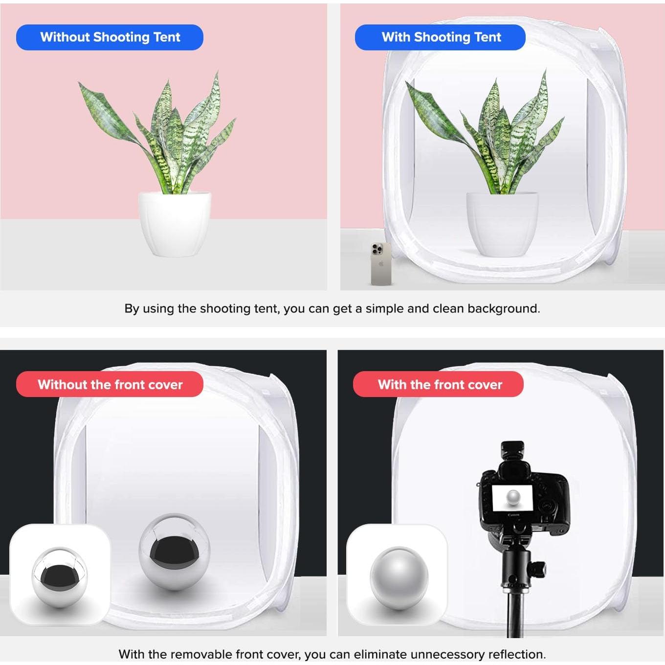 Julius Studio 40 x 40 inch (Extra Large) Cubic White Cube Photo Shooting Tent, Pop Up Light Box, Photoshooting Box with 4 Color Backdrop Background, White Black Blue Red, Diffusion Soft Box, JSAG875